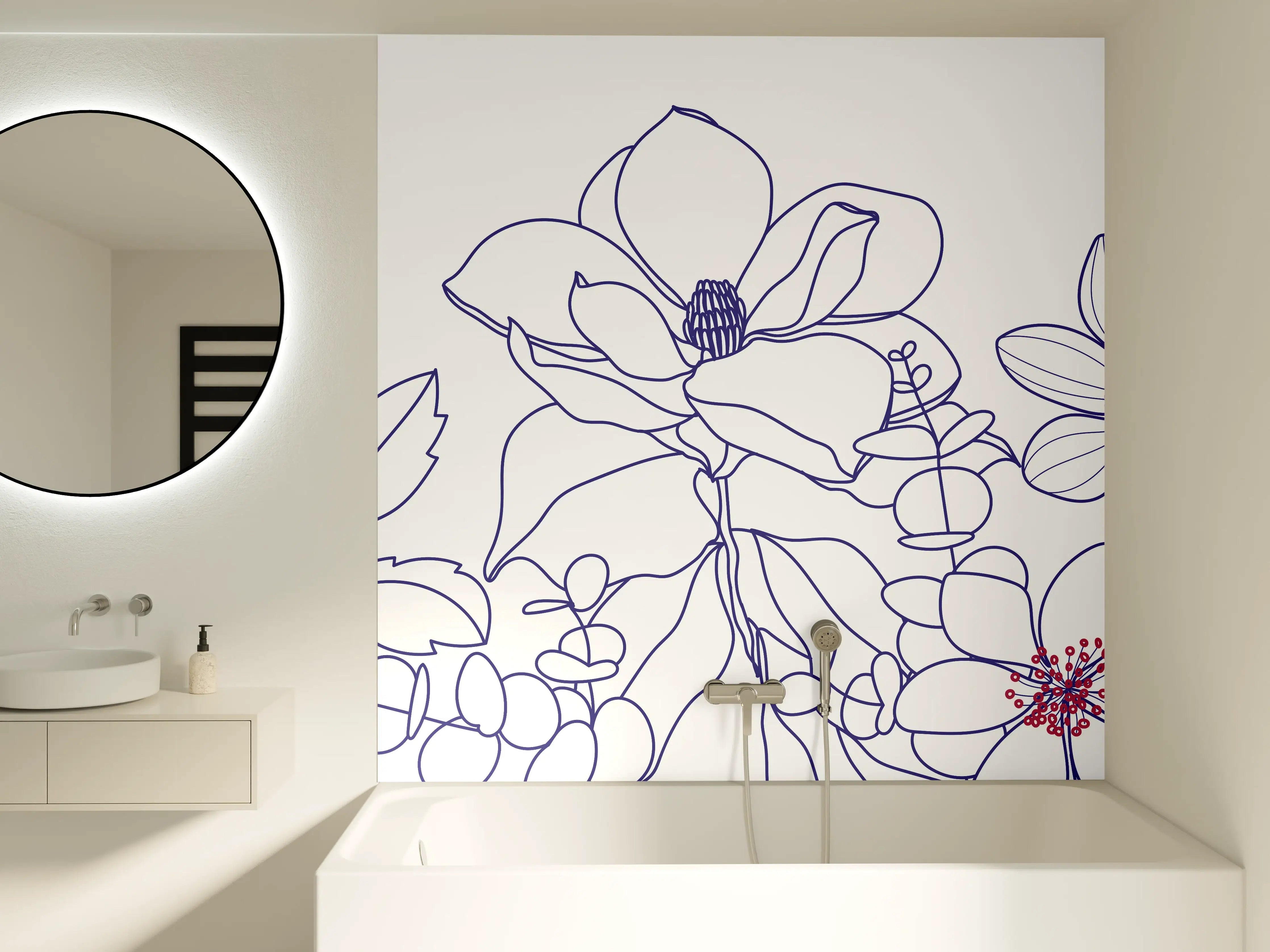 Badewannen-Rückwand - Blumenstrauß Linienzeichnung Wanddekor