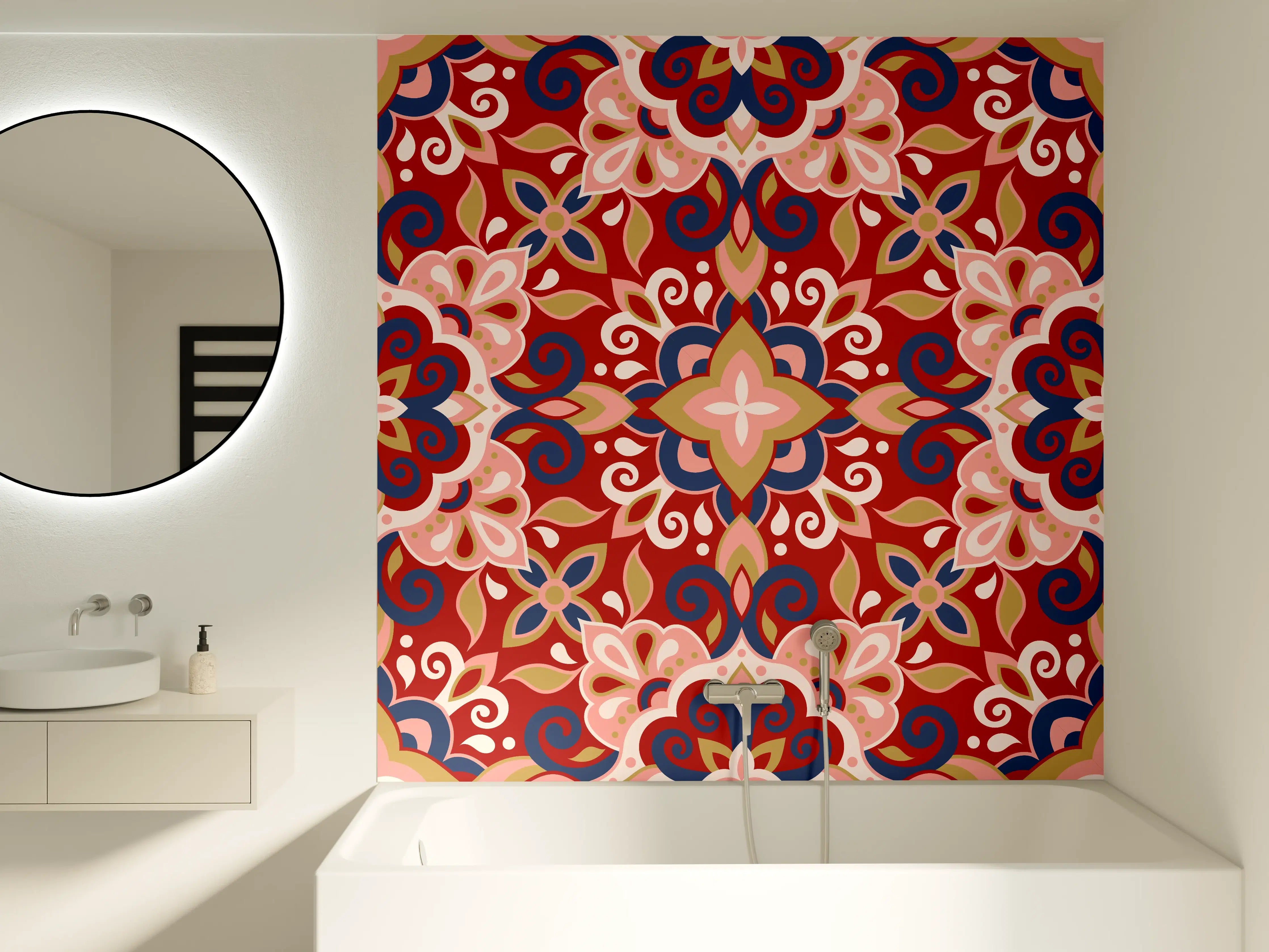 Badewannen-Rückwand - Blumige Fliesen