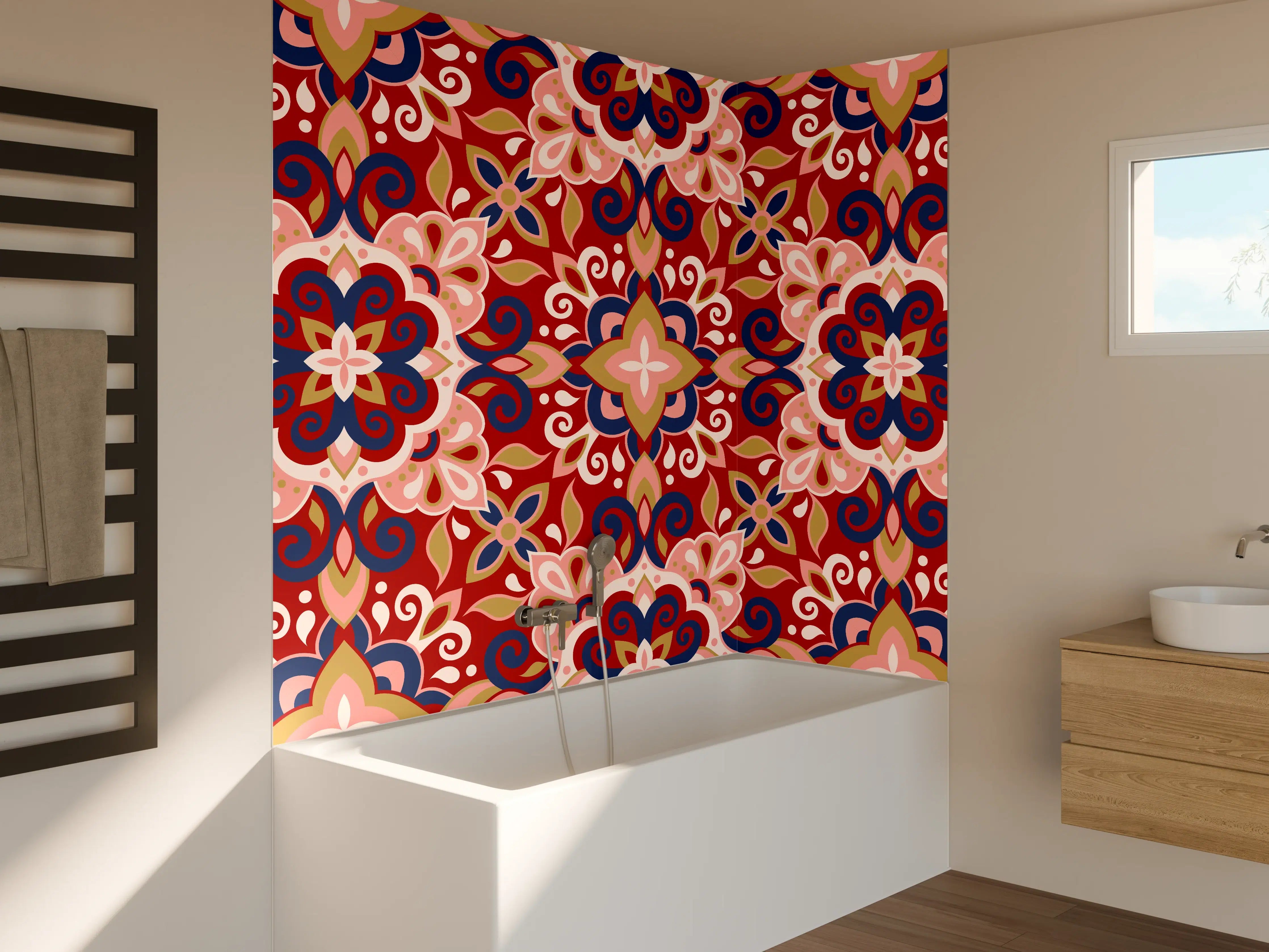 Badewannen-Rückwand - Blumige Fliesen