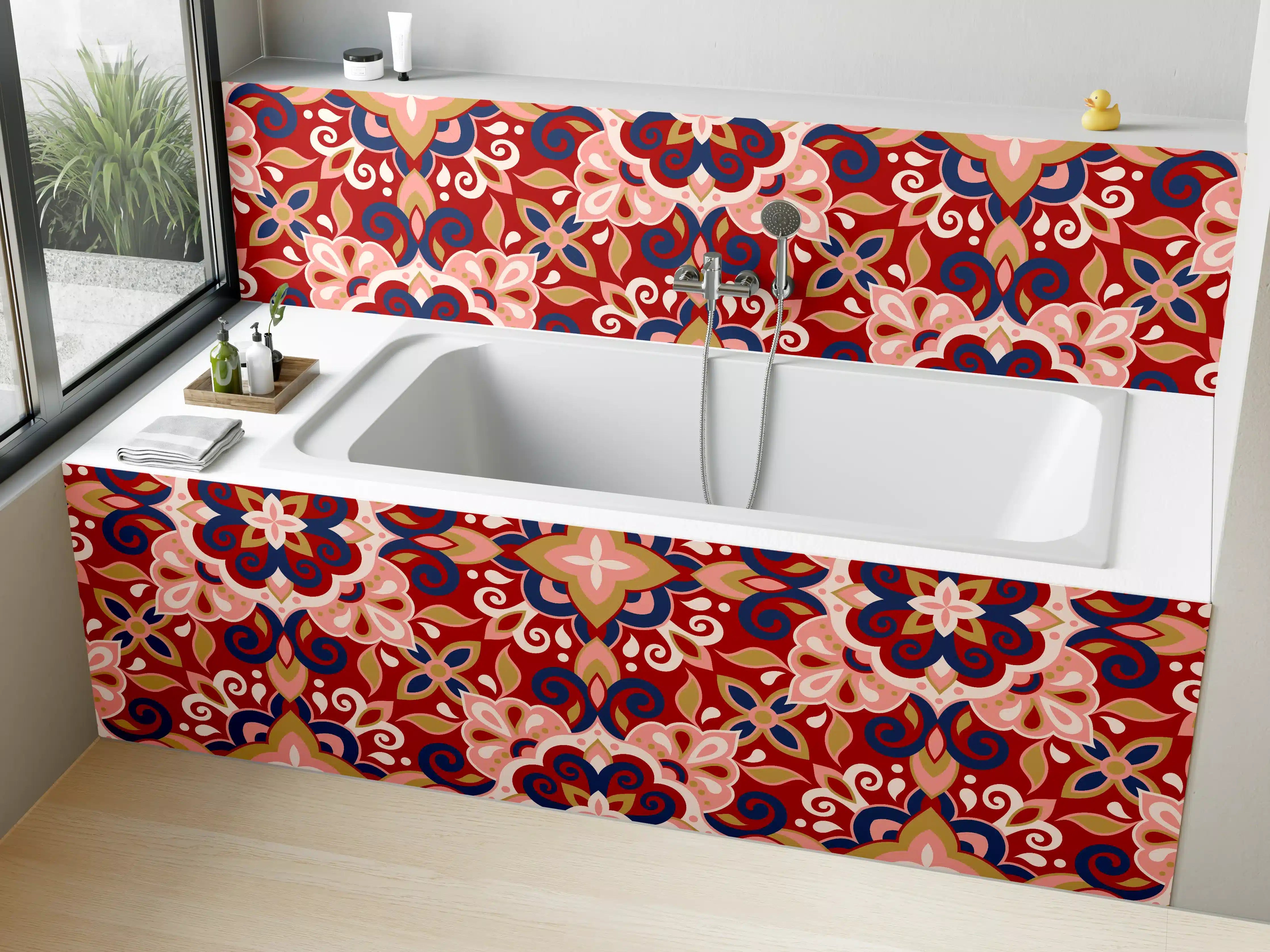 Badewannen-Rückwand - Blumige Fliesen