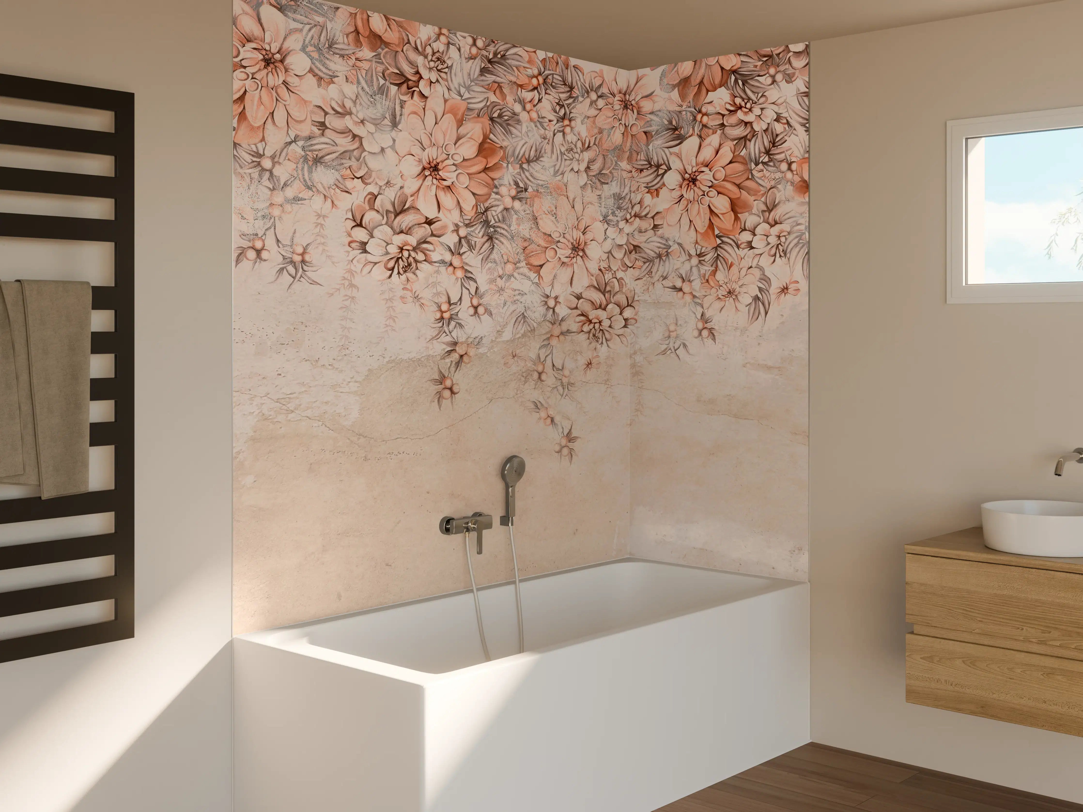 Badewannen-Rückwand - Blumige Grunge Darstellung