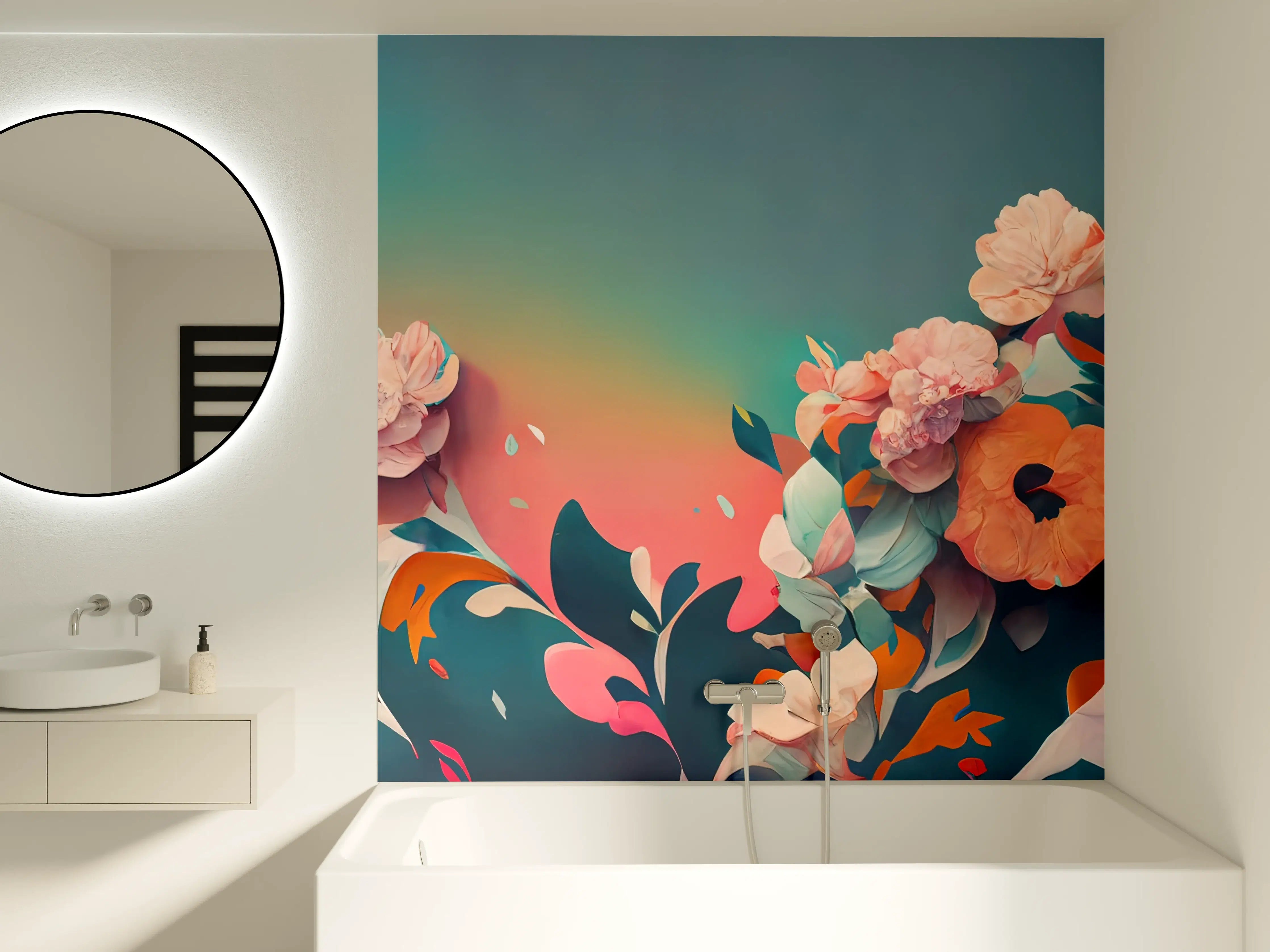 Badewannen-Rückwand - Blumiges Design mit warmen Farbtönen