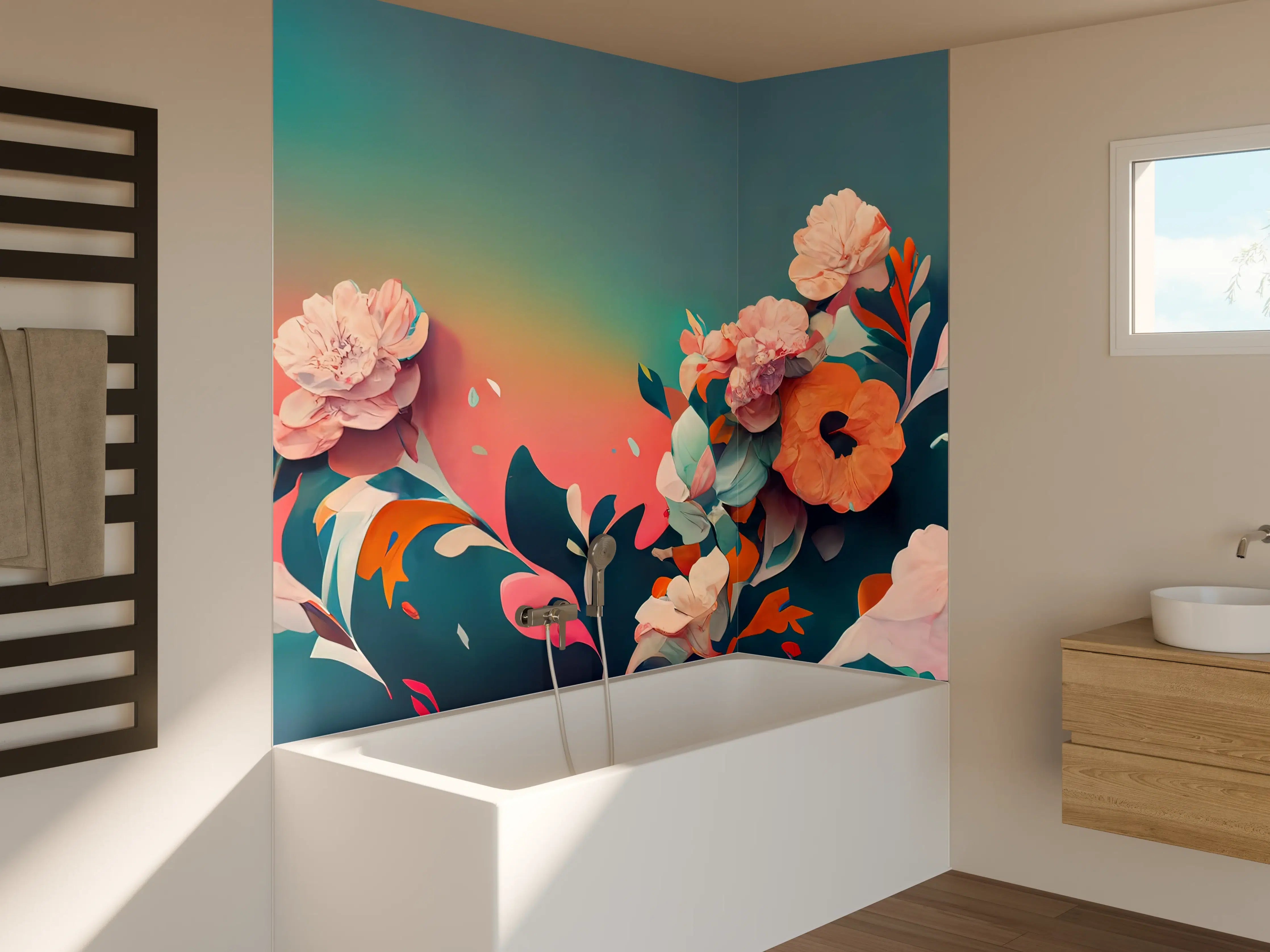 Badewannen-Rückwand - Blumiges Design mit warmen Farbtönen