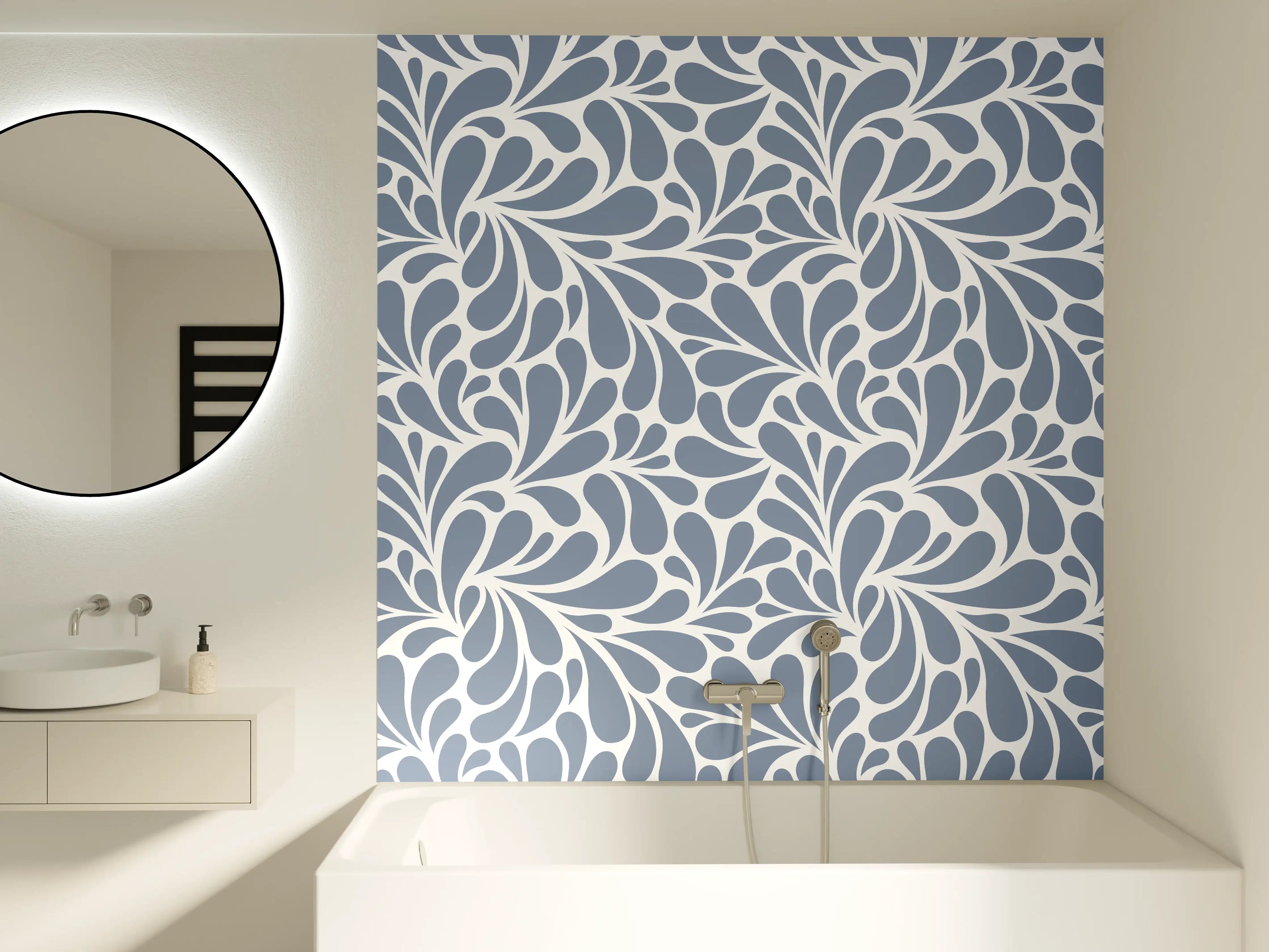 Badewannen-Rückwand - Blumiges Muster in Blau und Grau
