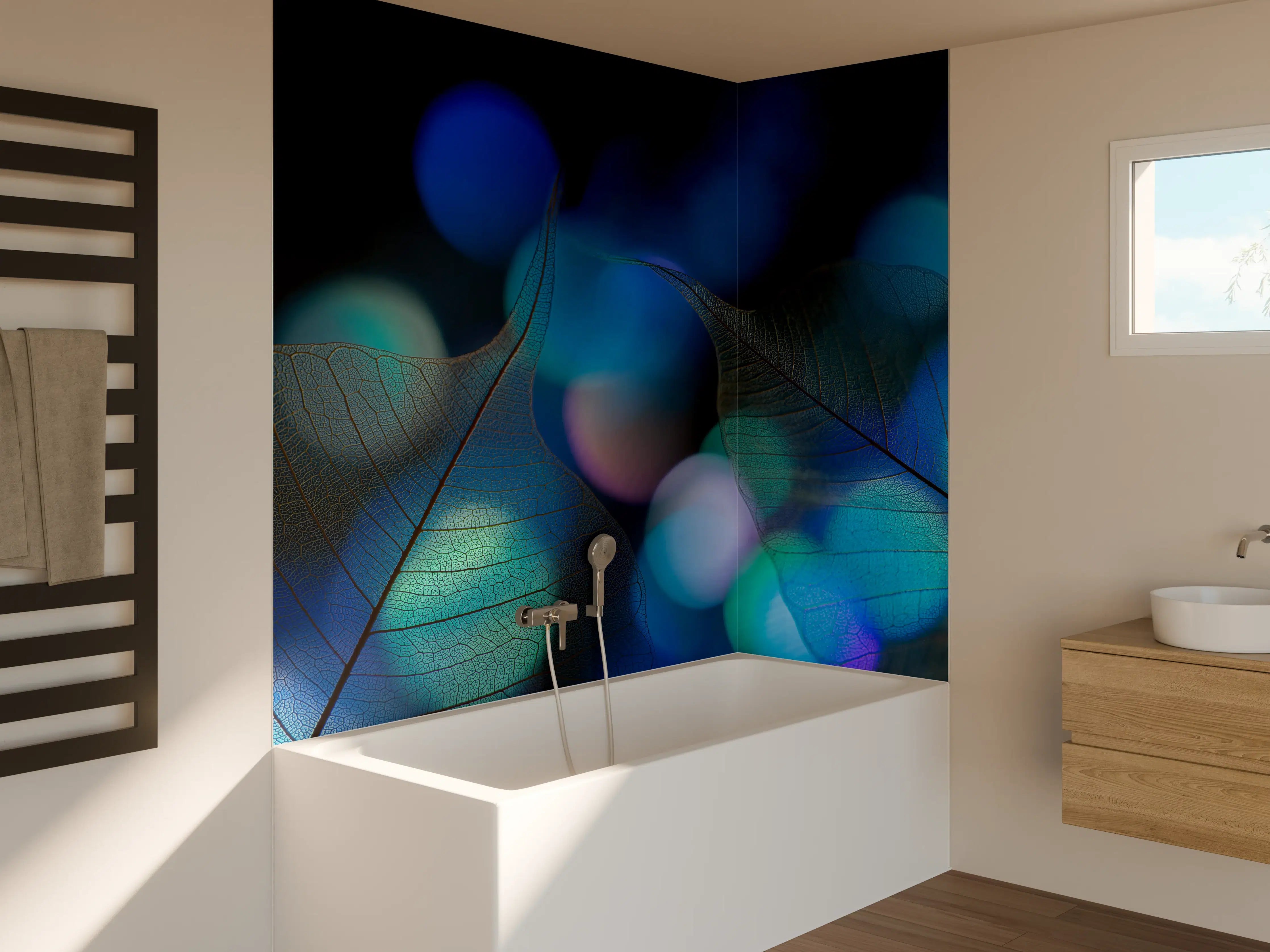 Badewannen-Rückwand - Bokeh-Blattvenen-Textur