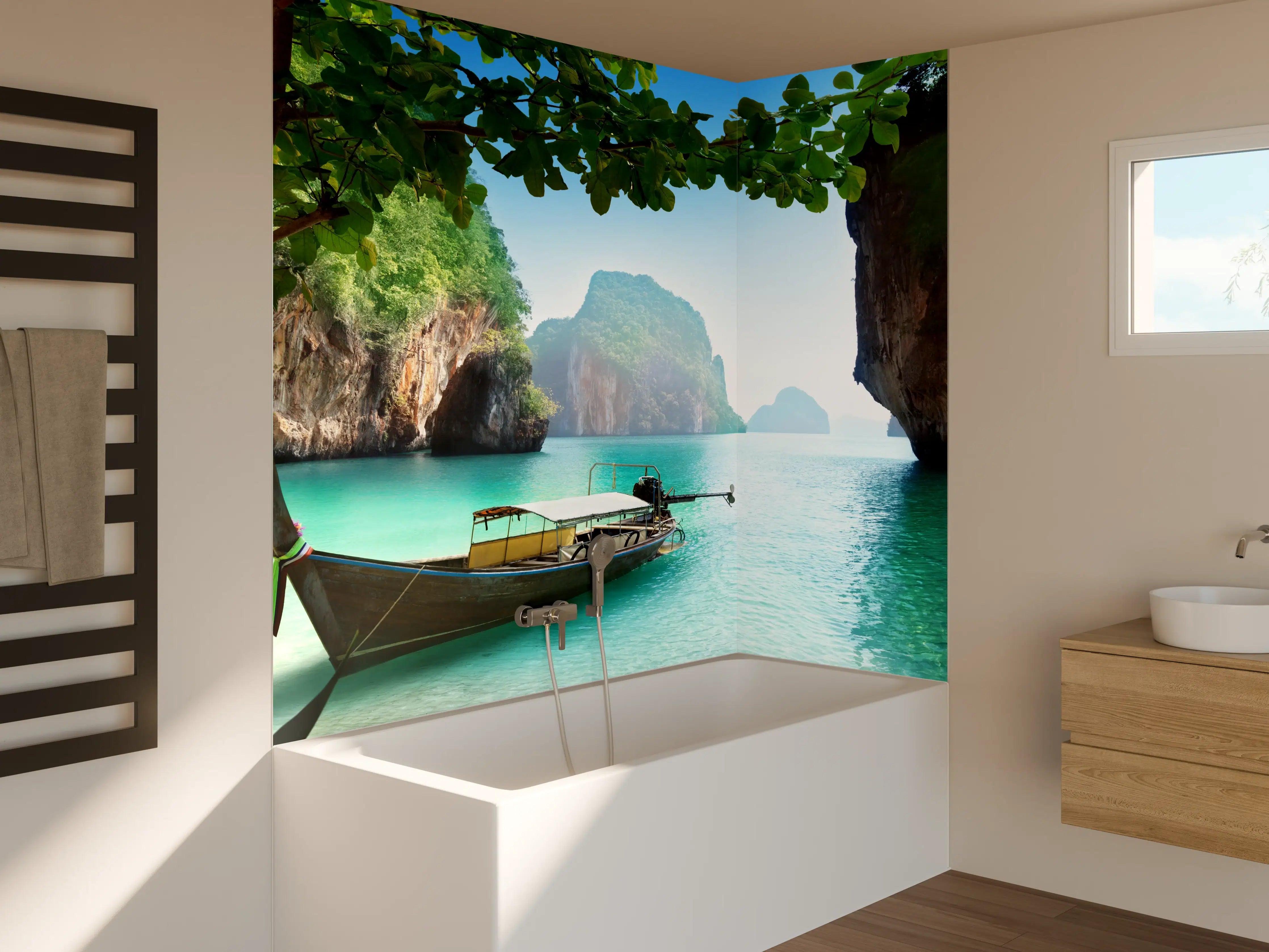 Badewannen-Rückwand - Boot auf kleiner Insel in Thailand