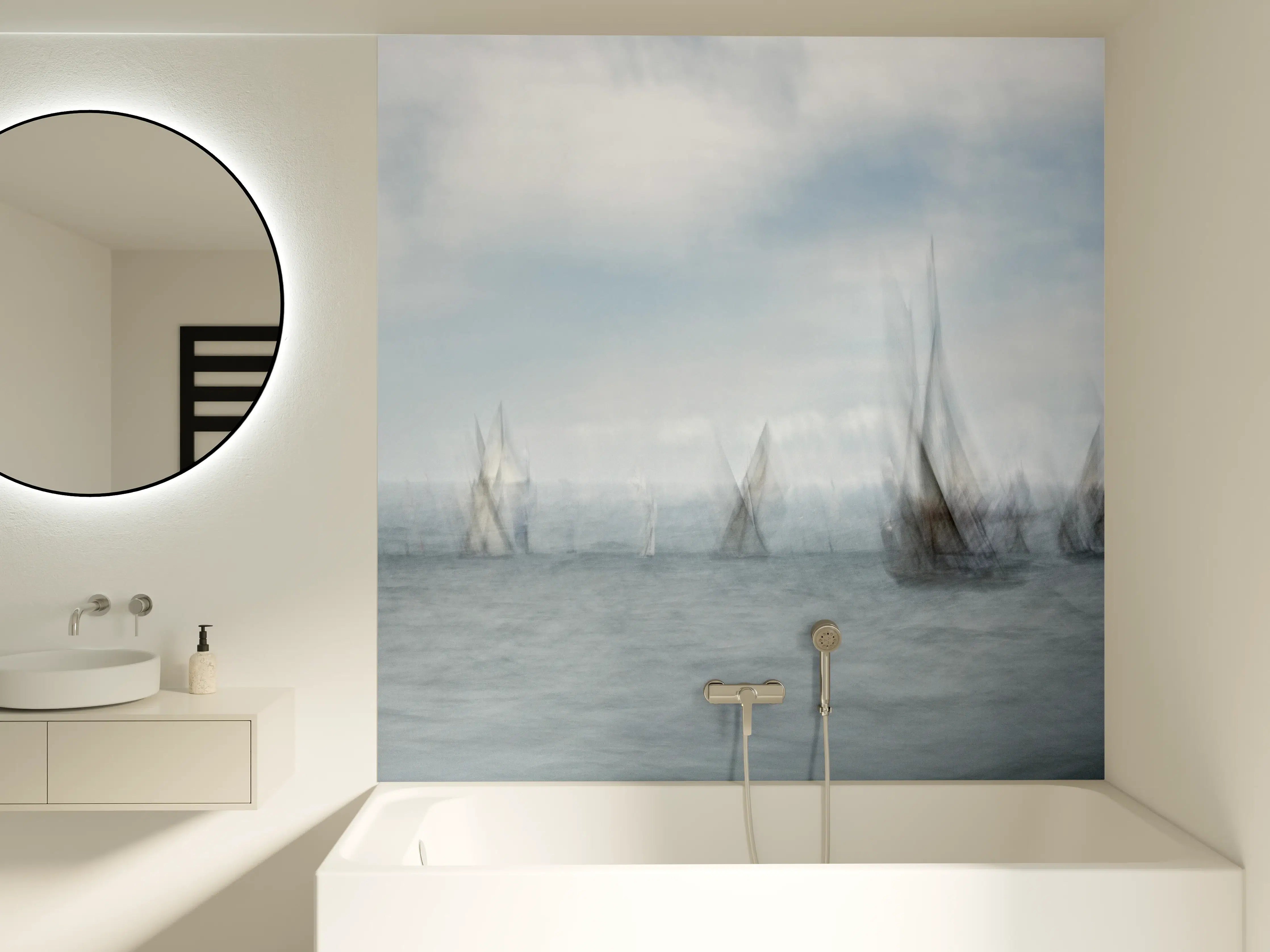 Badewannen-Rückwand - Boote im Meer - Unscharf