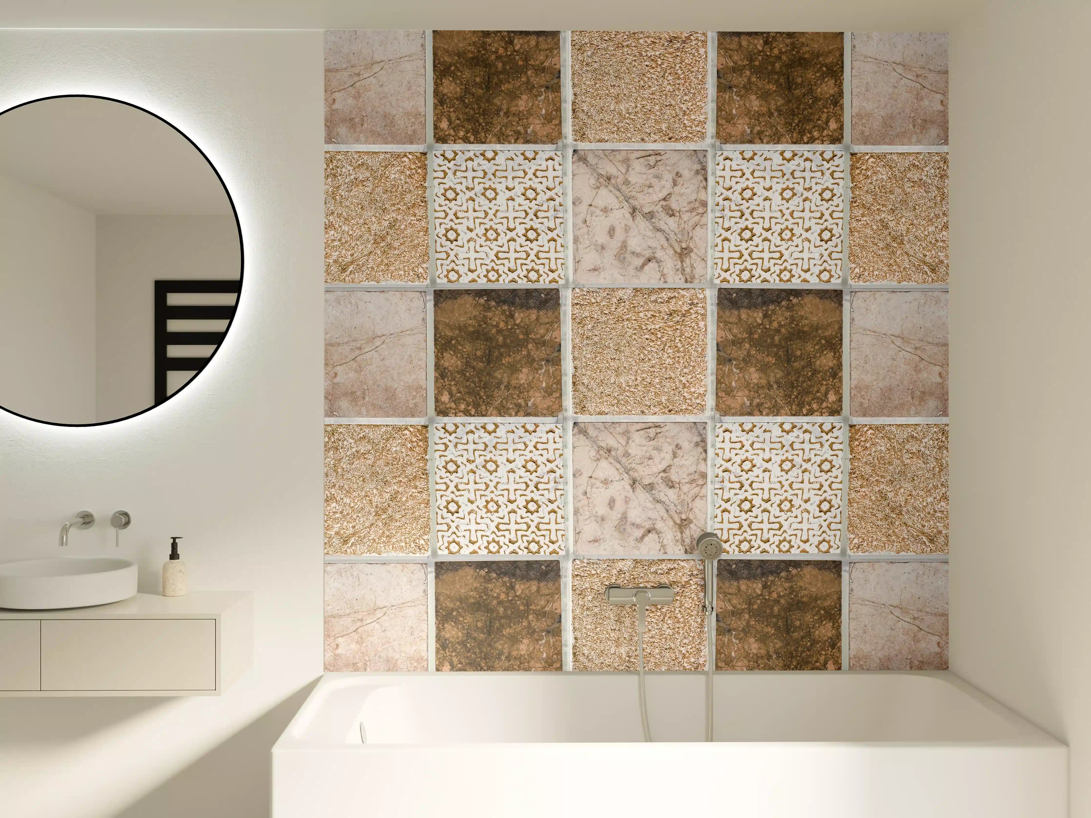Badewannen-Rückwand - Bräunliche quadratische Mosaiktextur 