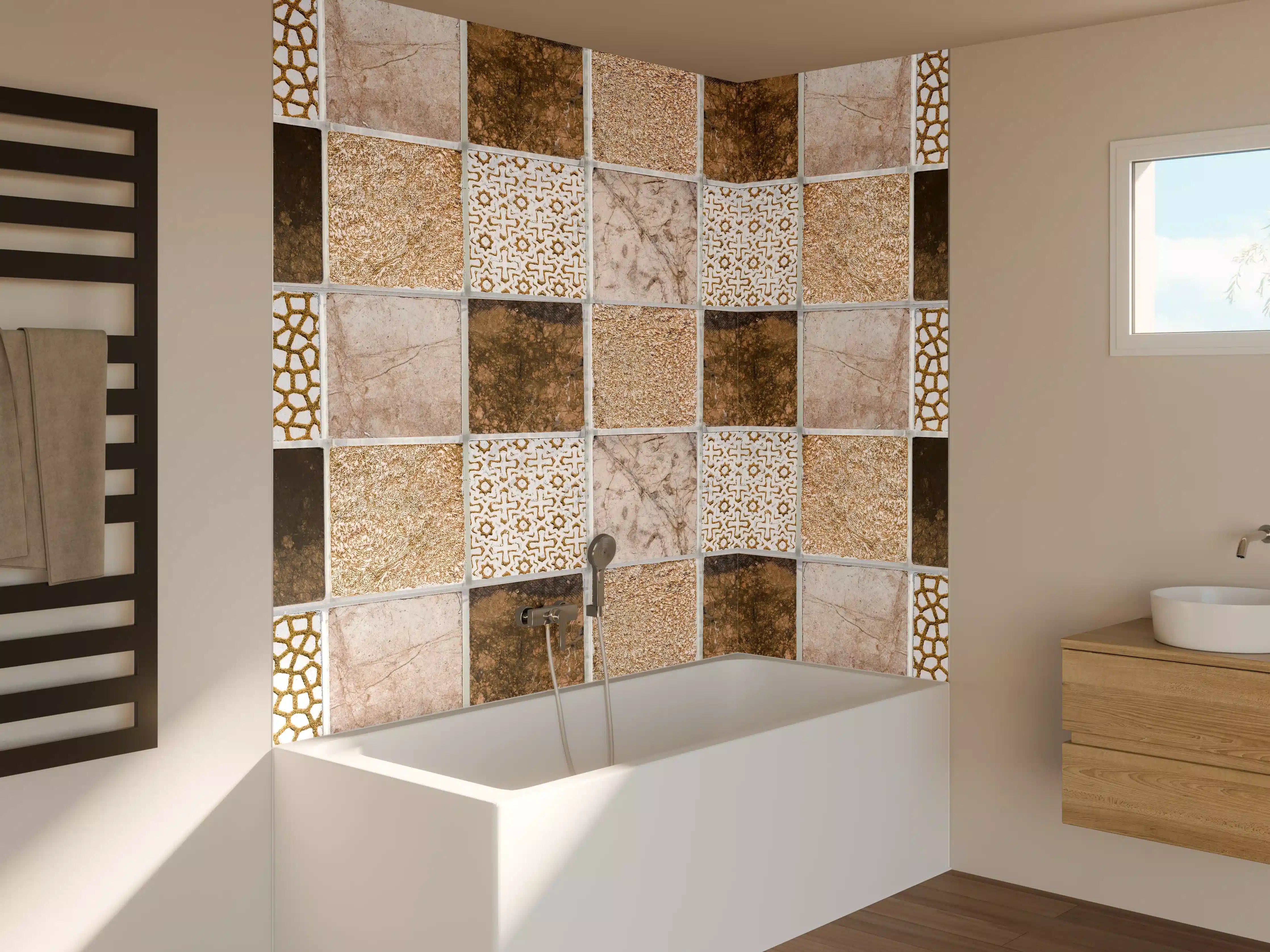 Badewannen-Rückwand - Bräunliche quadratische Mosaiktextur 