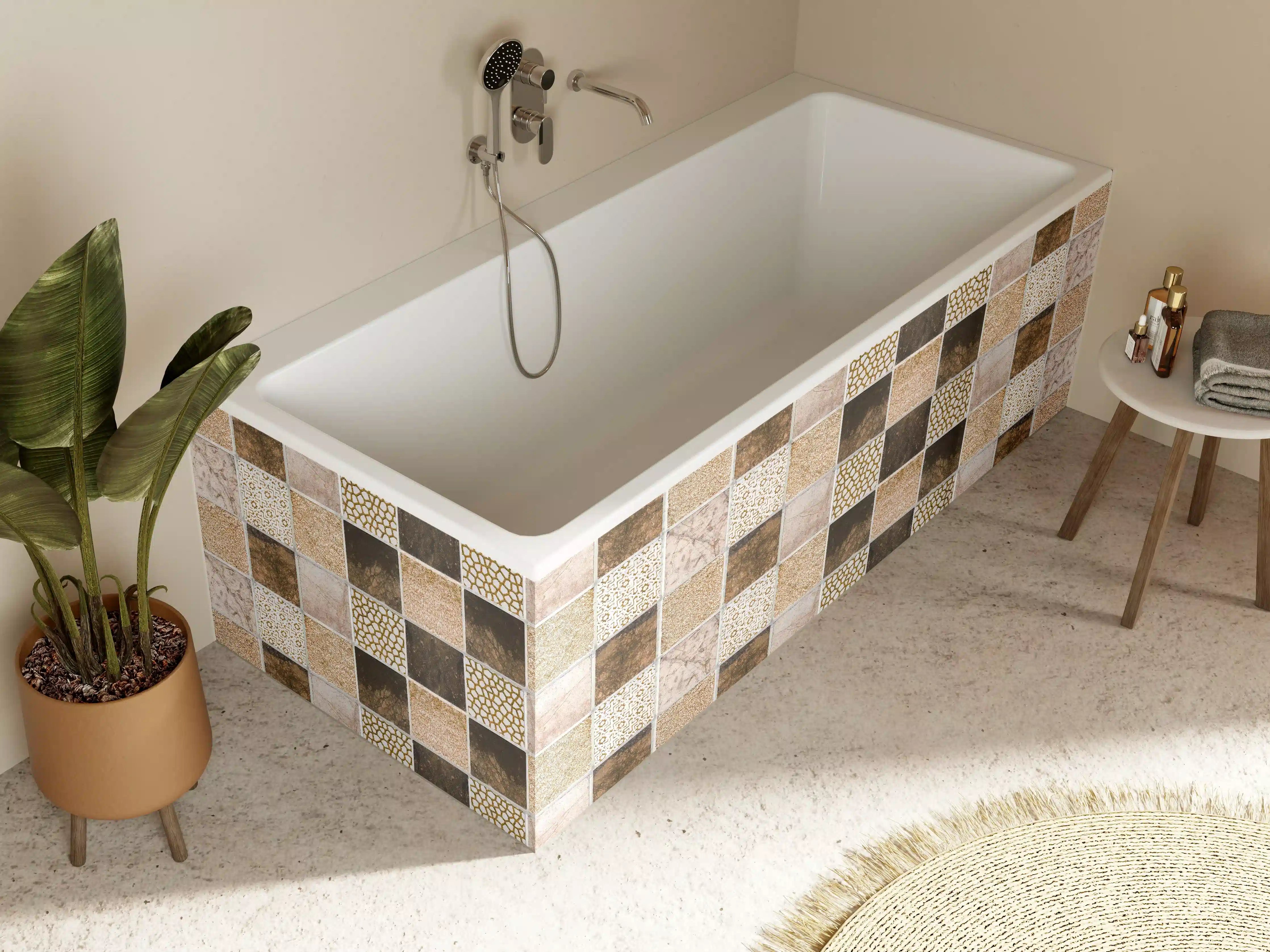 Badewannen-Rückwand - Bräunliche quadratische Mosaiktextur 
