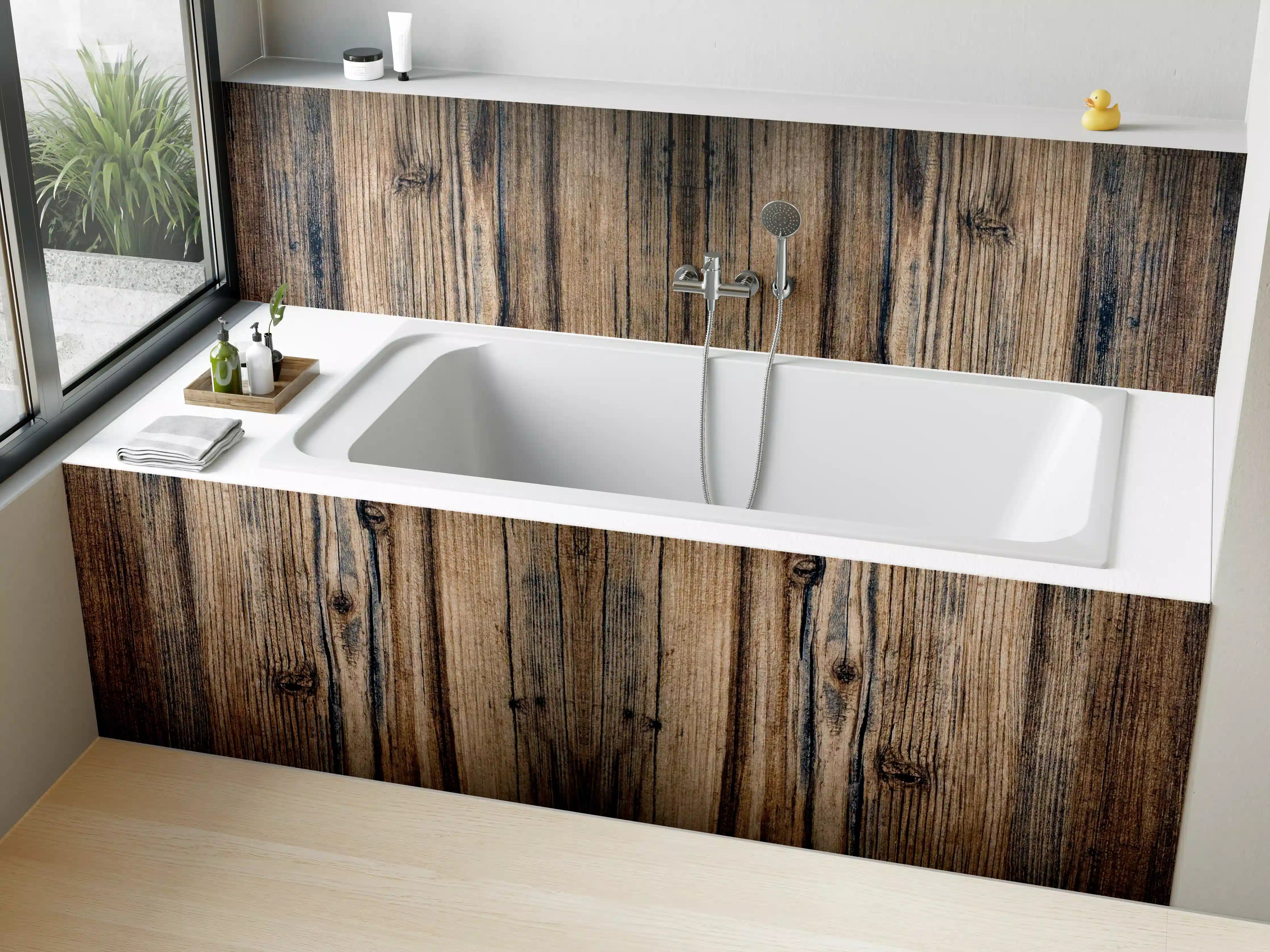 Badewannen-Rückwand - Bräunlicher Holz Hintergrund