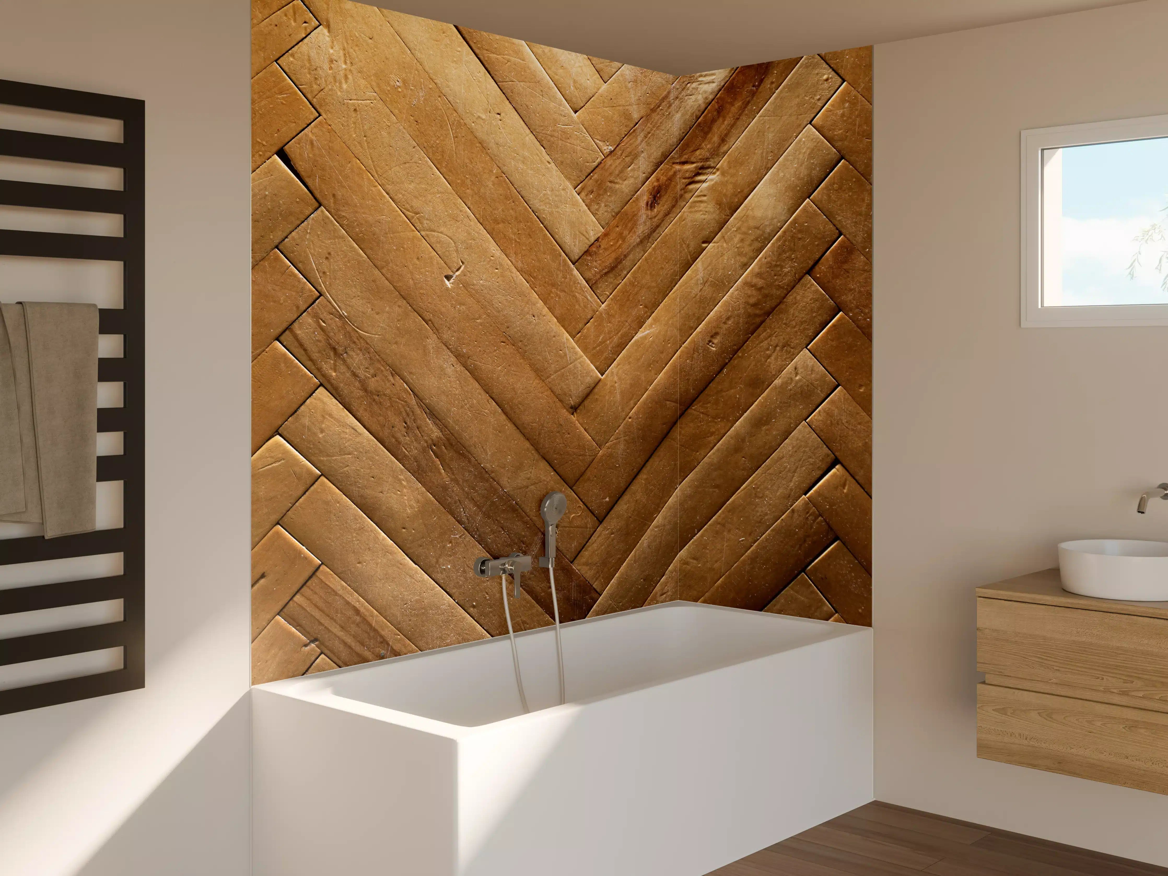 Badewannen-Rückwand - Bräunliches Holzbrett Muster