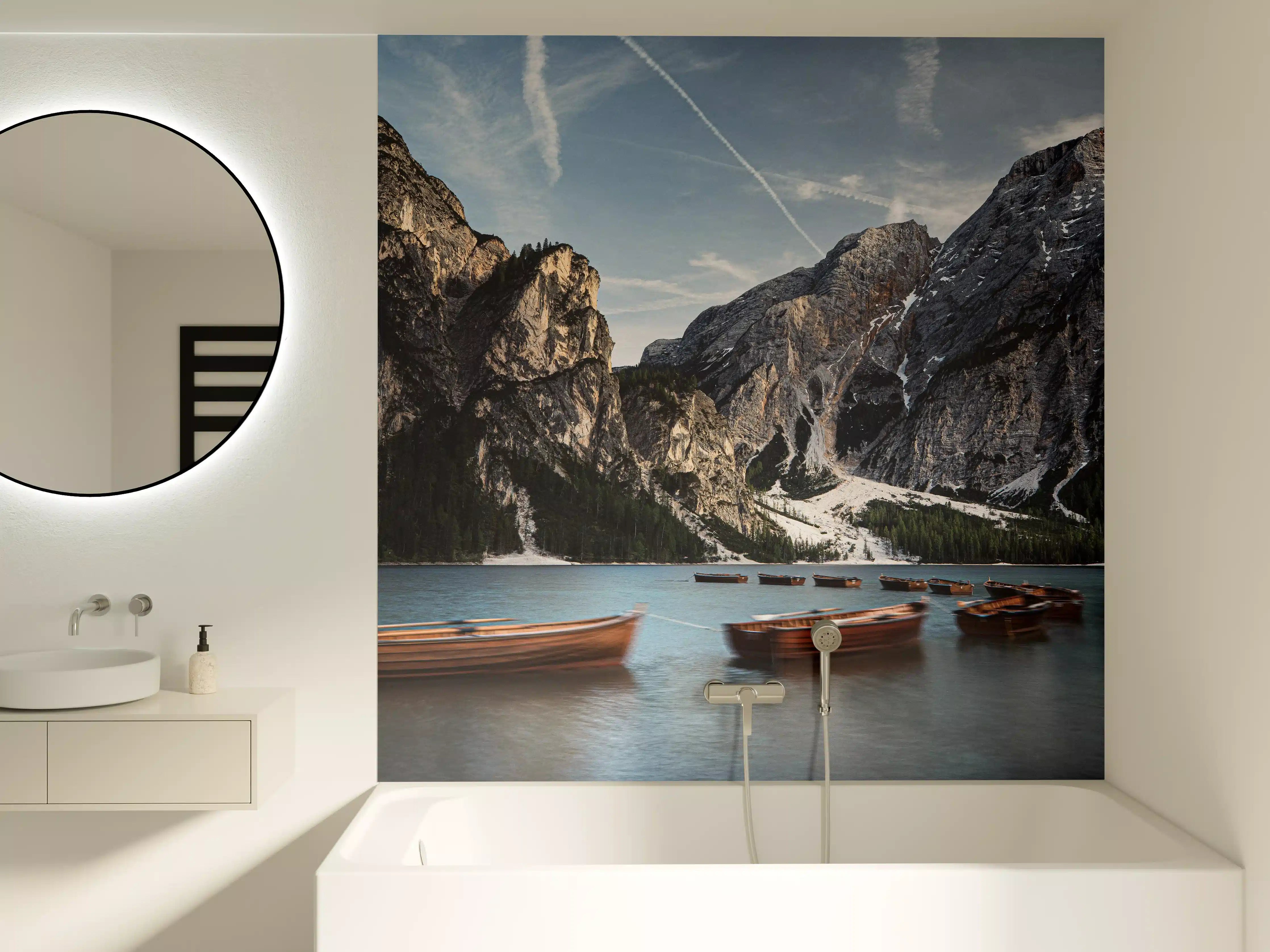 Badewannen-Rückwand - Braies See Reflexion Abendstimmung