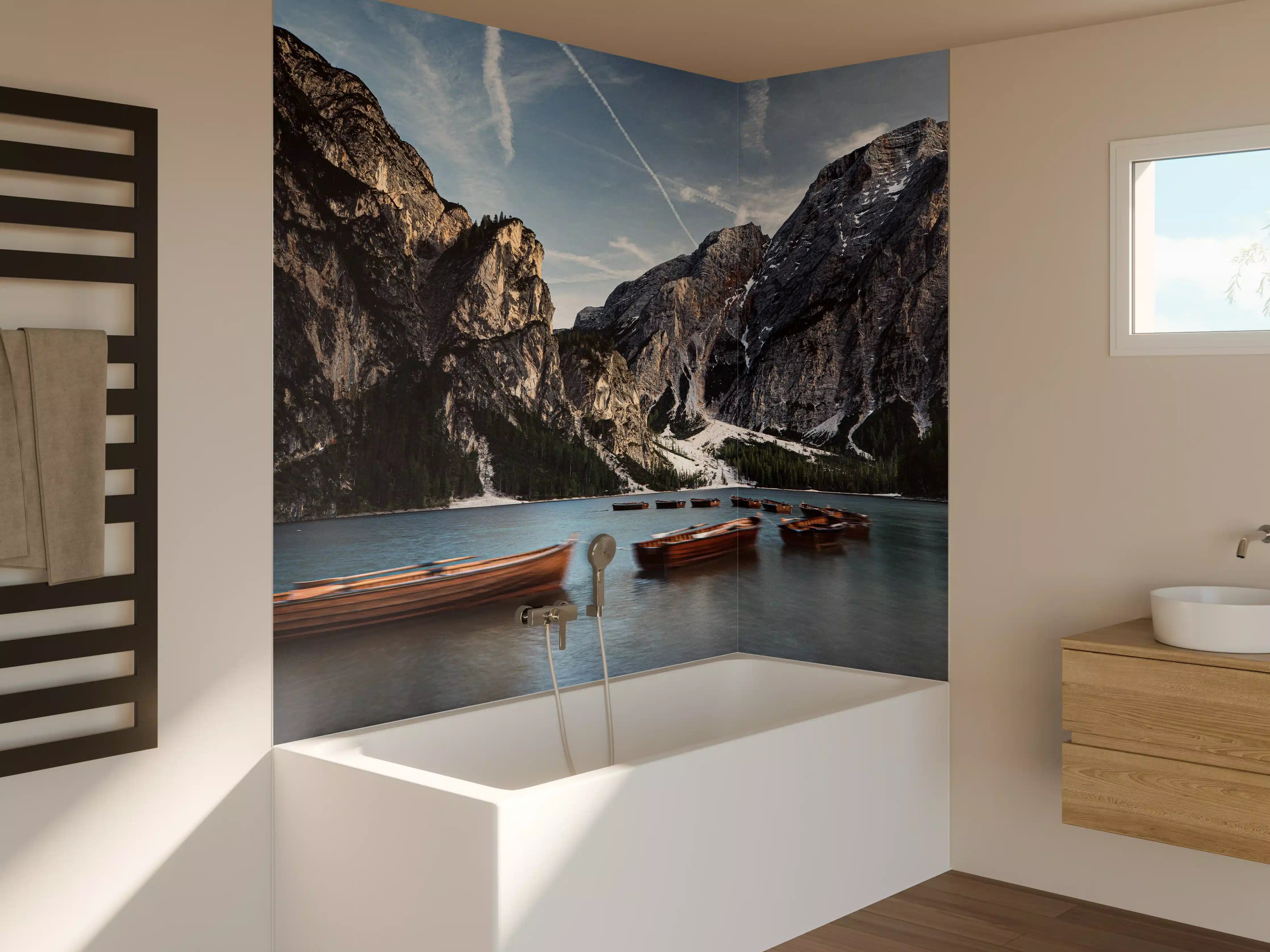 Badewannen-Rückwand - Braies See Reflexion Abendstimmung