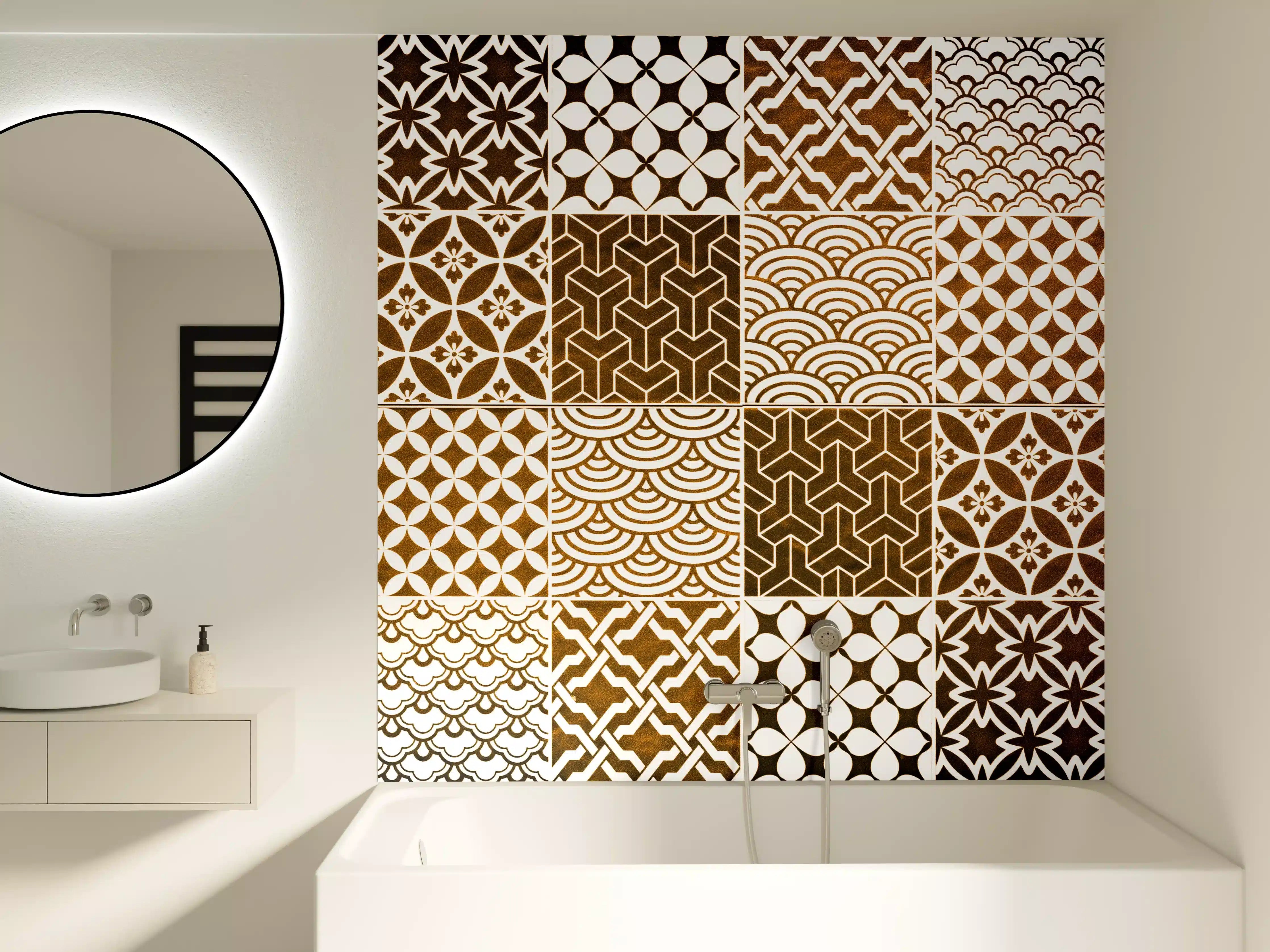 Badewannen-Rückwand - Braun-Beige geometrisch Mosaik