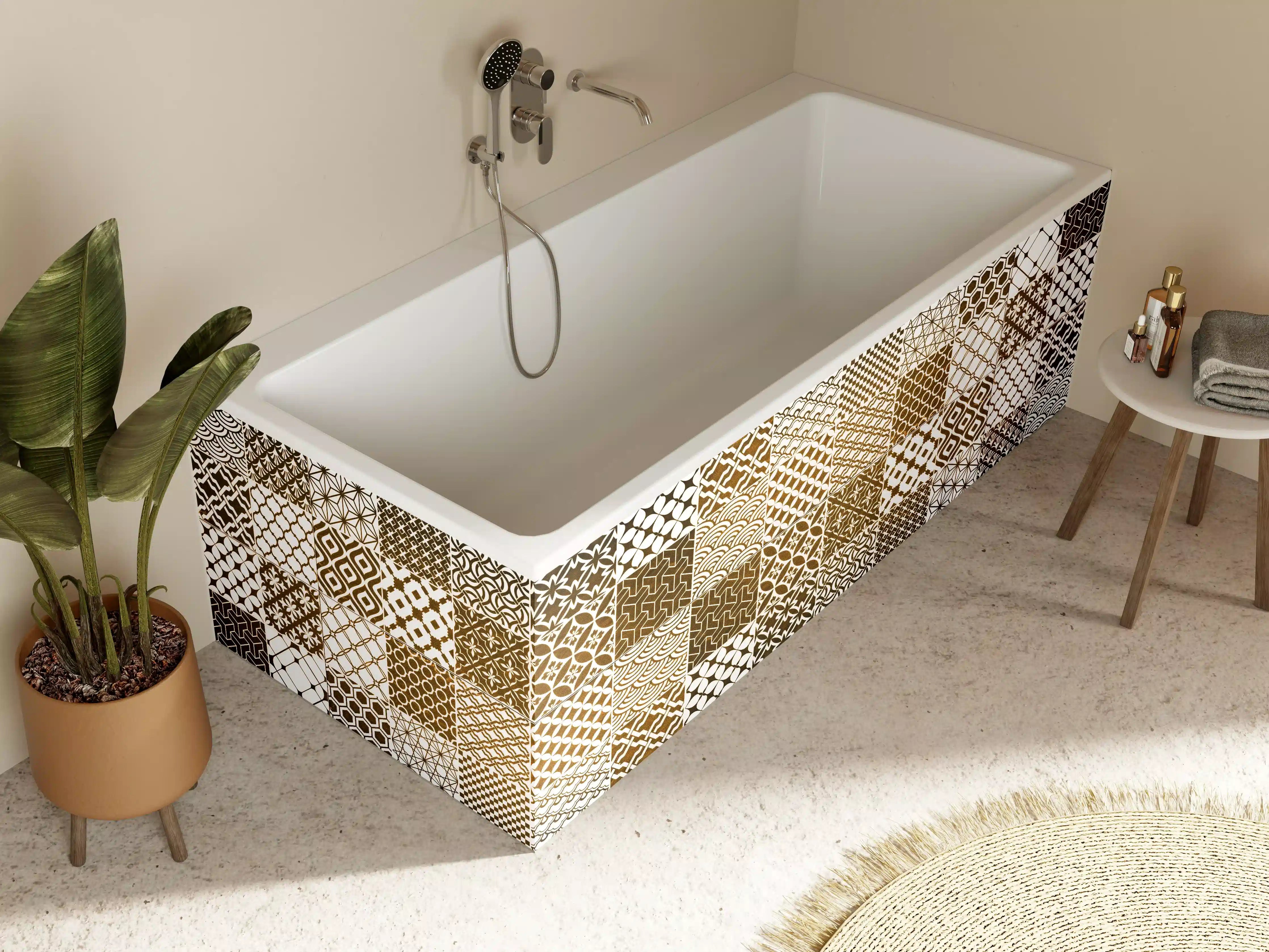 Badewannen-Rückwand - Braun-Beige geometrisch Mosaik