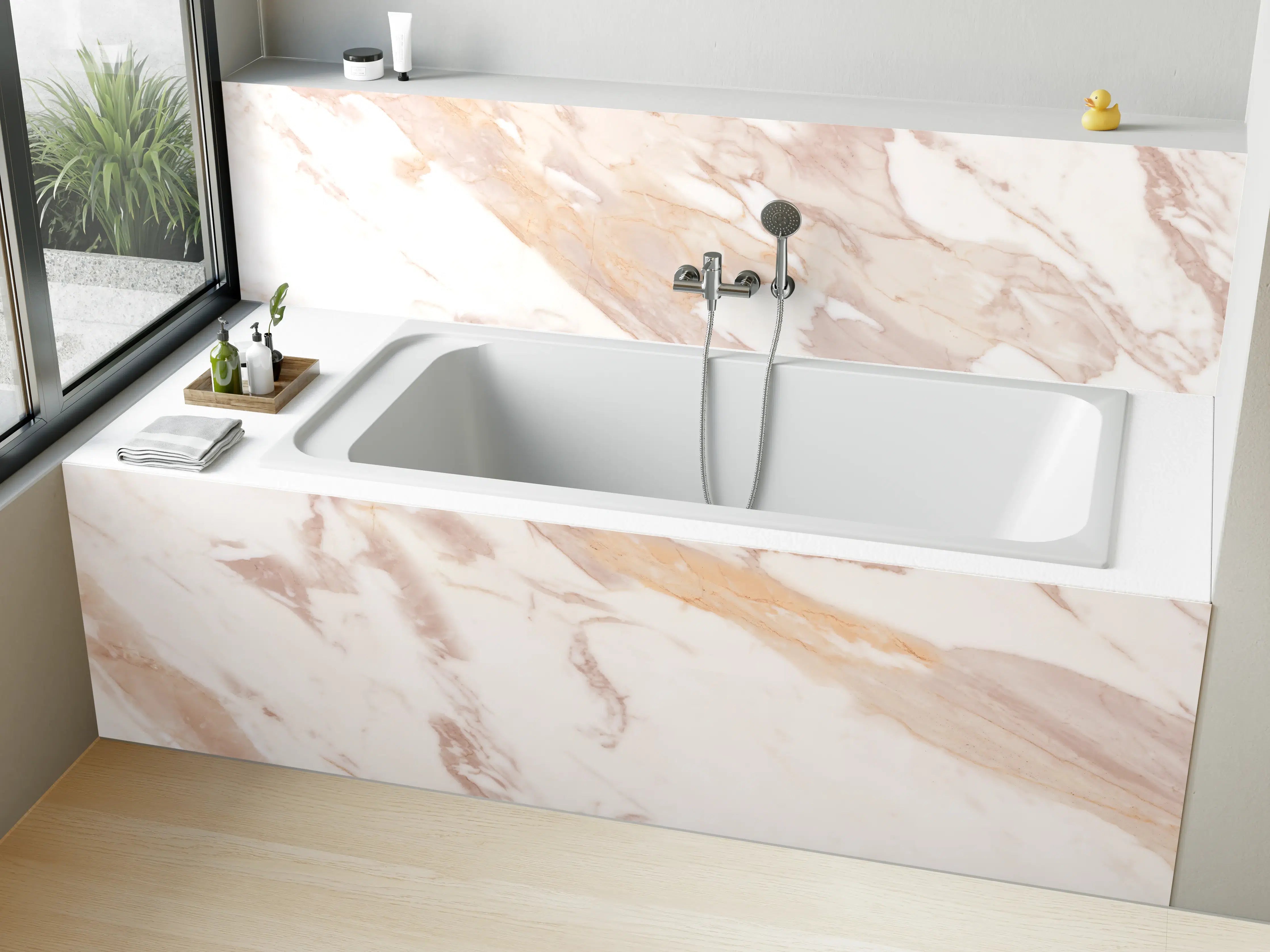 Badewannen-Rückwand - Braun-beiger Marmor