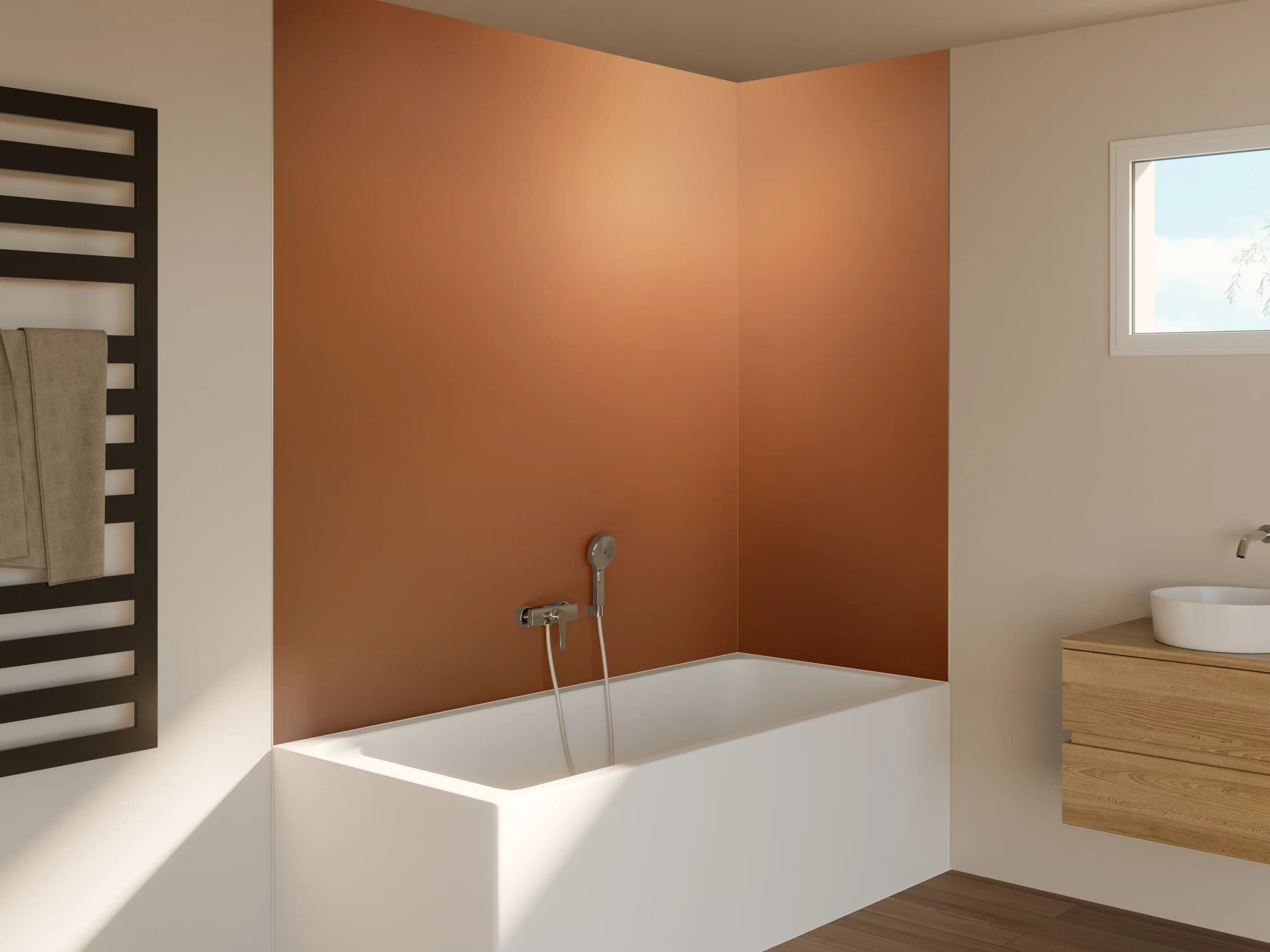 Badewannen-Rückwand - Braun, beiges Muster