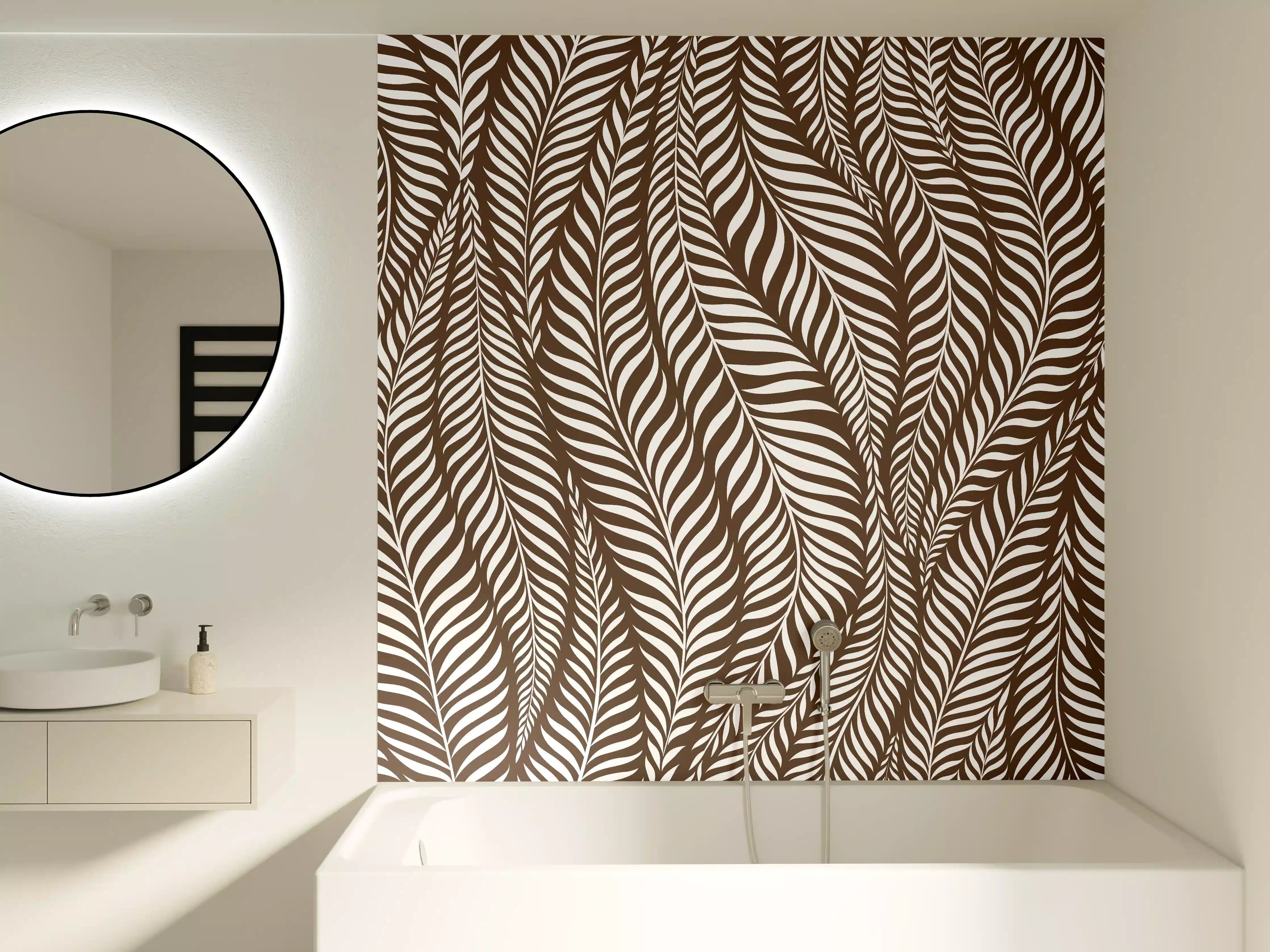 Badewannen-Rückwand - Braune Blättermuster mit feiner Linienstruktur