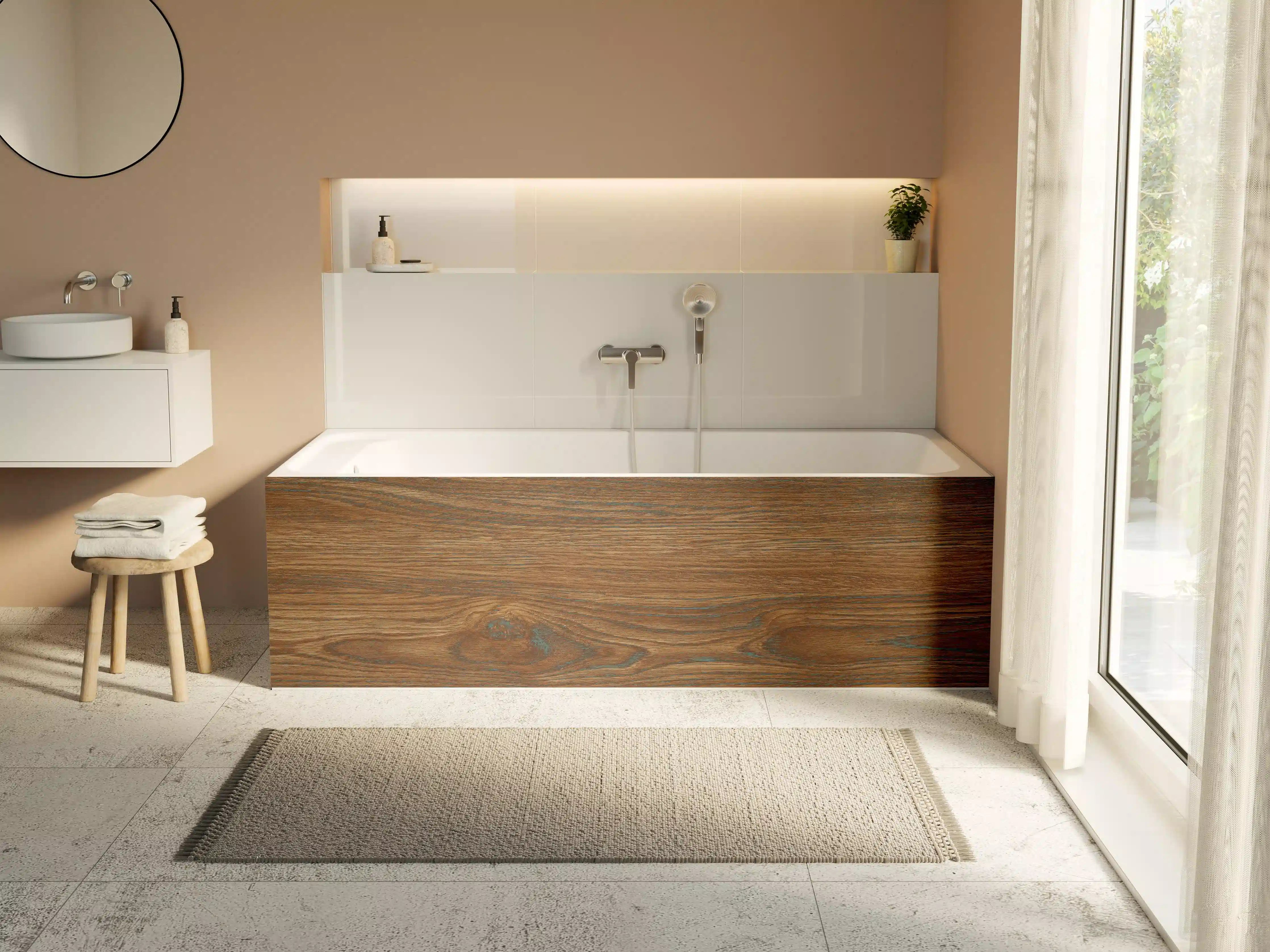 Badewannen-Rückwand - Braune Holztextur mit Streifenmuster