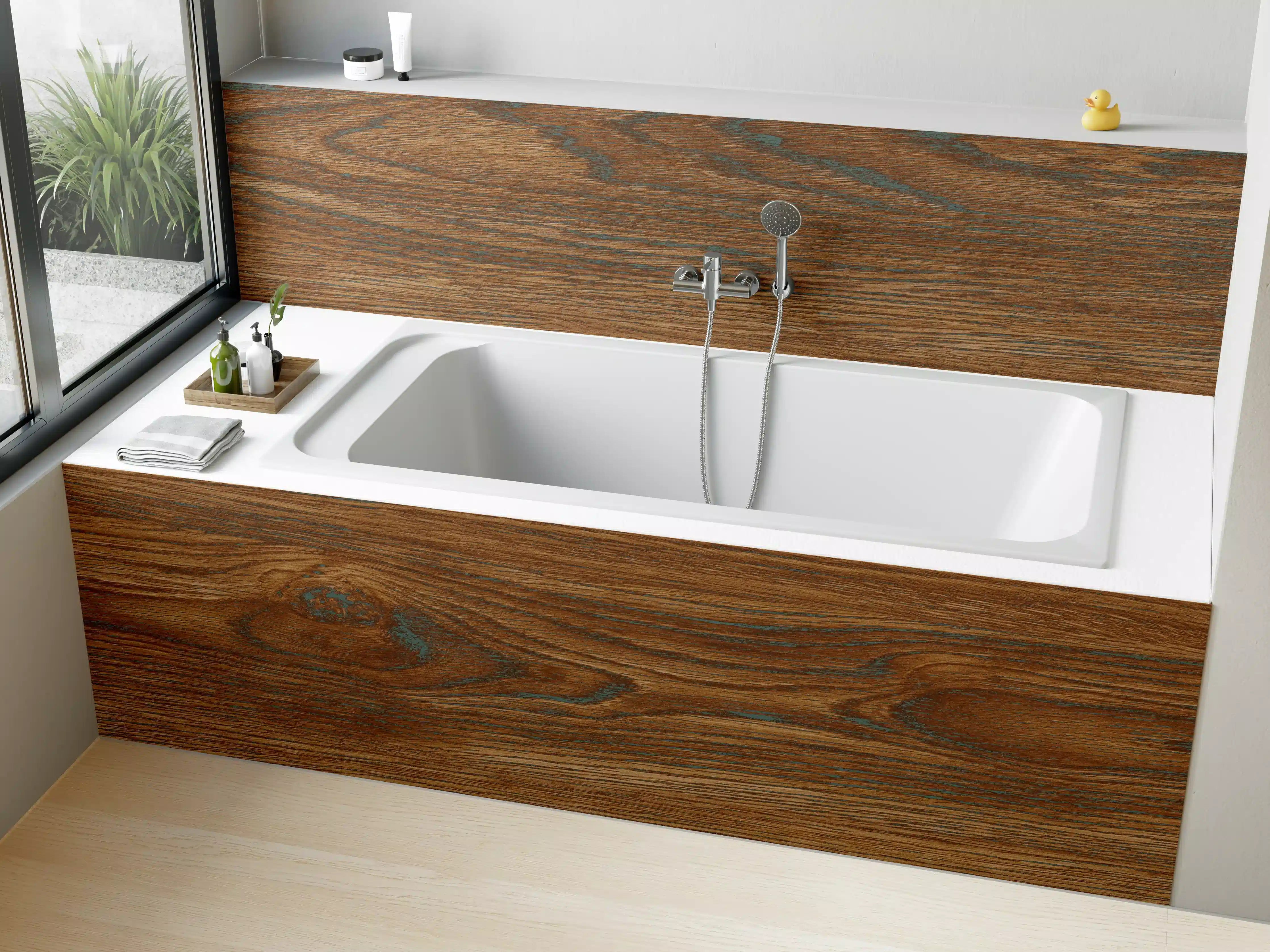 Badewannen-Rückwand - Braune Holztextur mit Streifenmuster