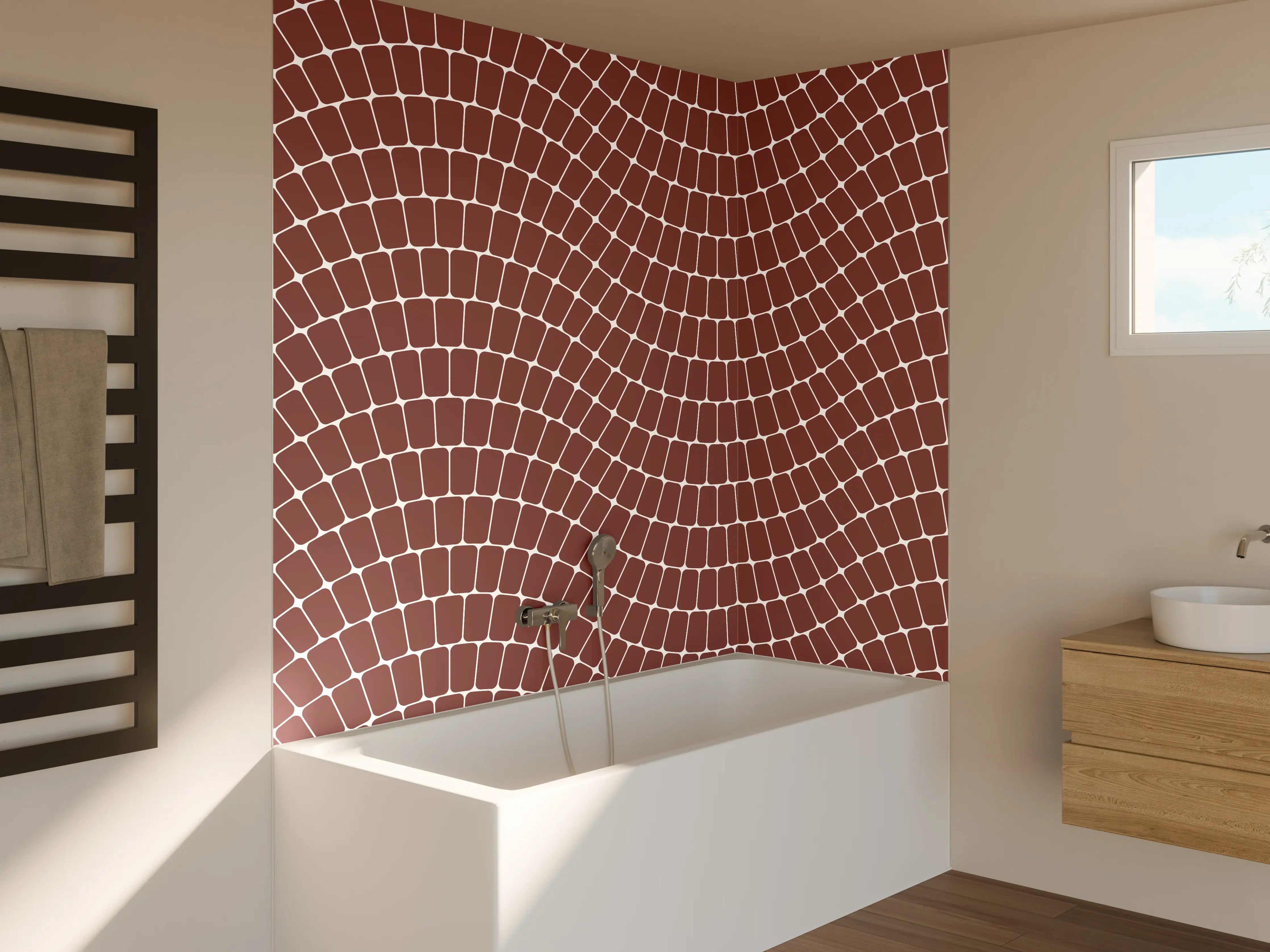 Badewannen-Rückwand - Braune Mosaikfliesen im Wellenmuster