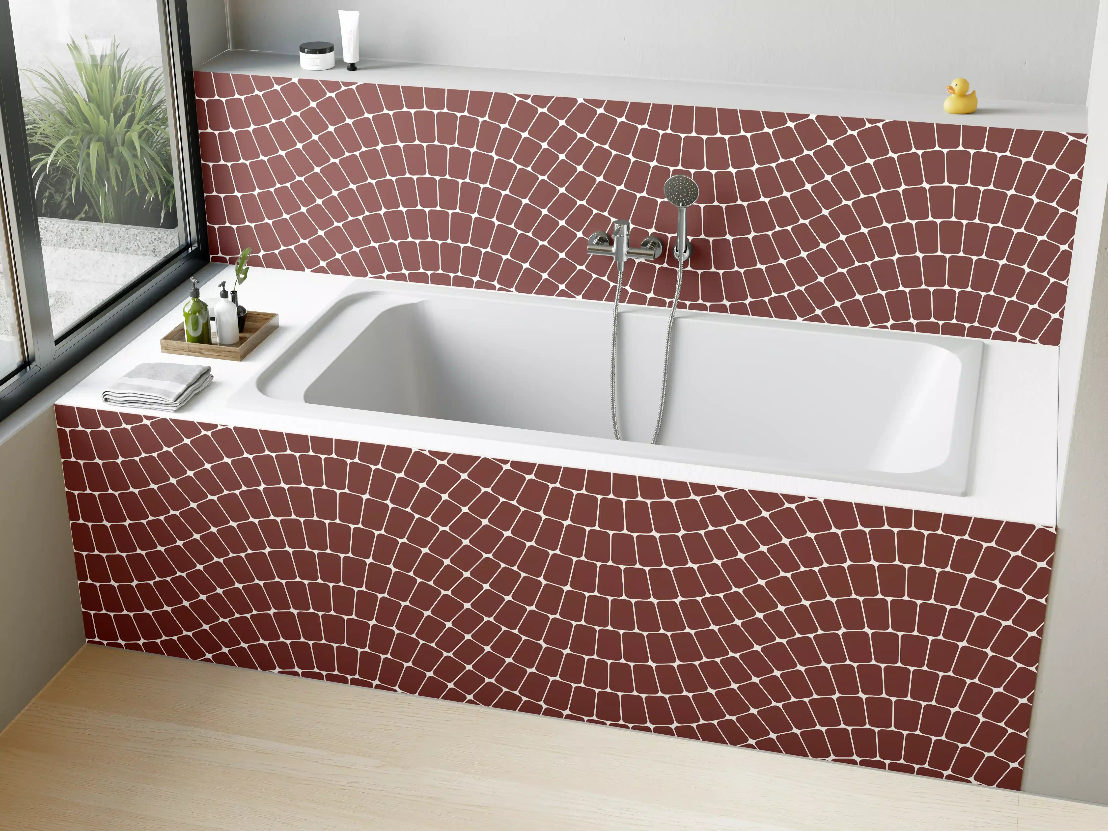 Badewannen-Rückwand - Braune Mosaikfliesen im Wellenmuster