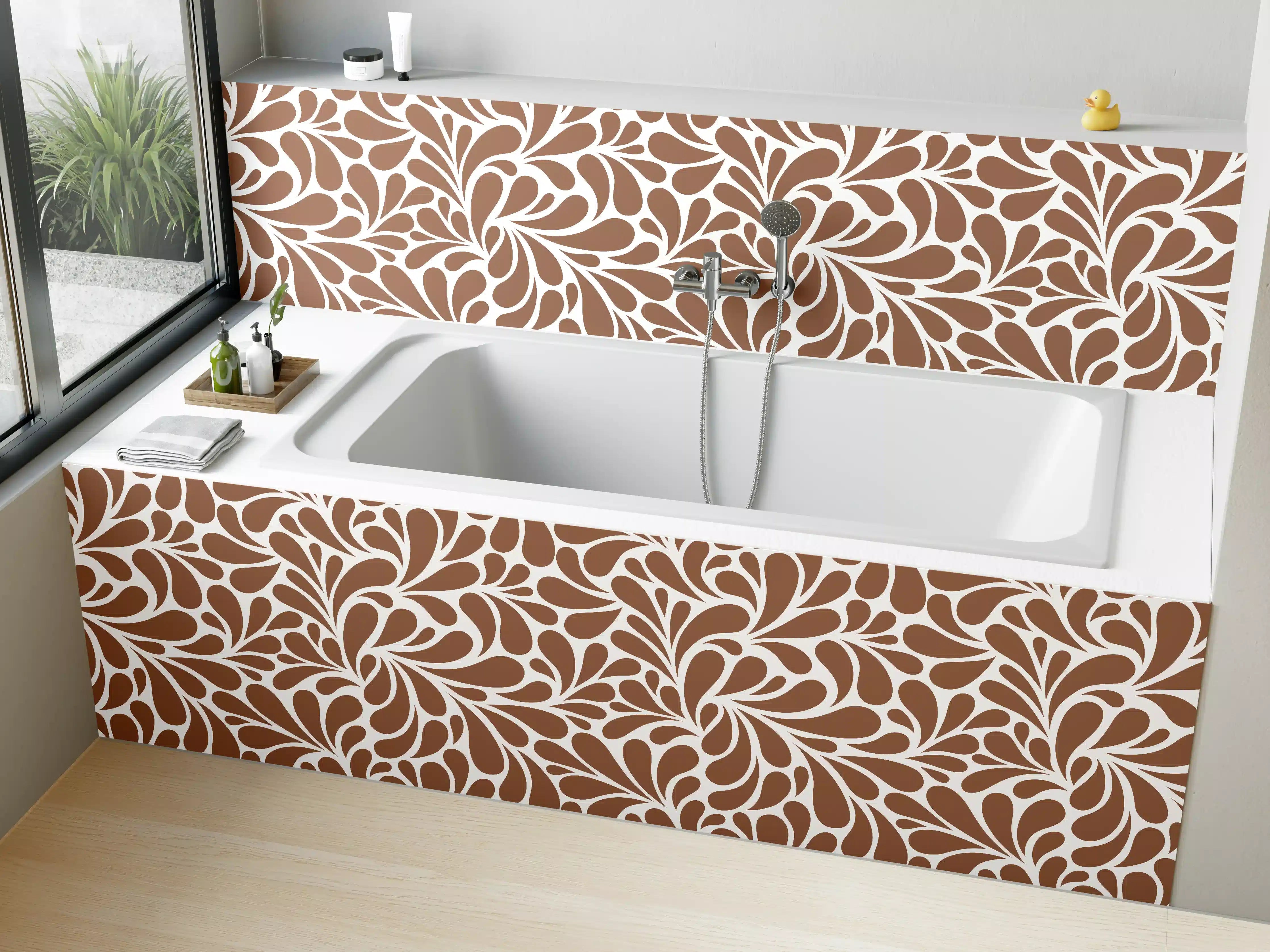 Badewannen-Rückwand - Braune Muster-Textur mit floralem Design