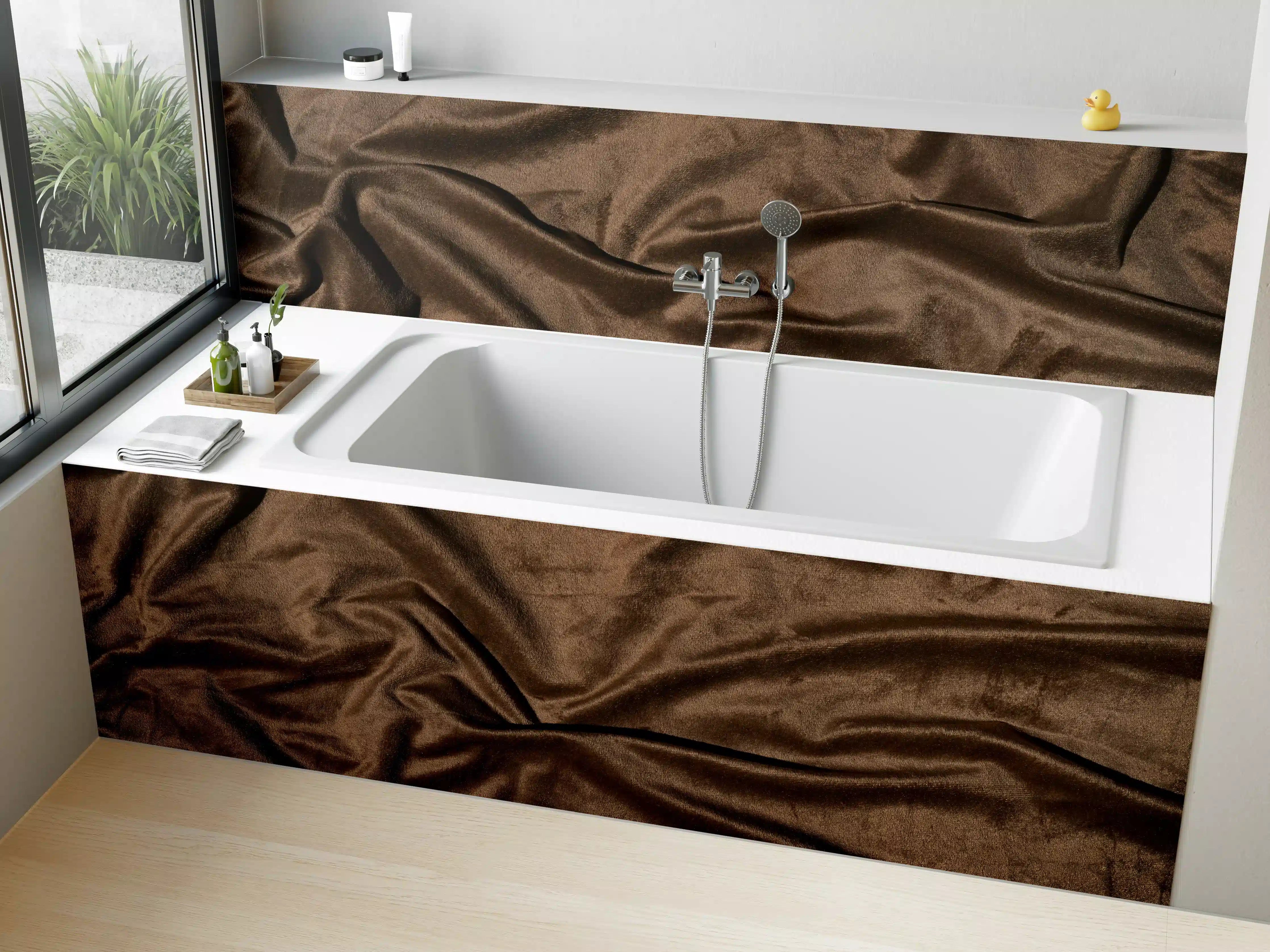 Badewannen-Rückwand - Braune Satin Seide
