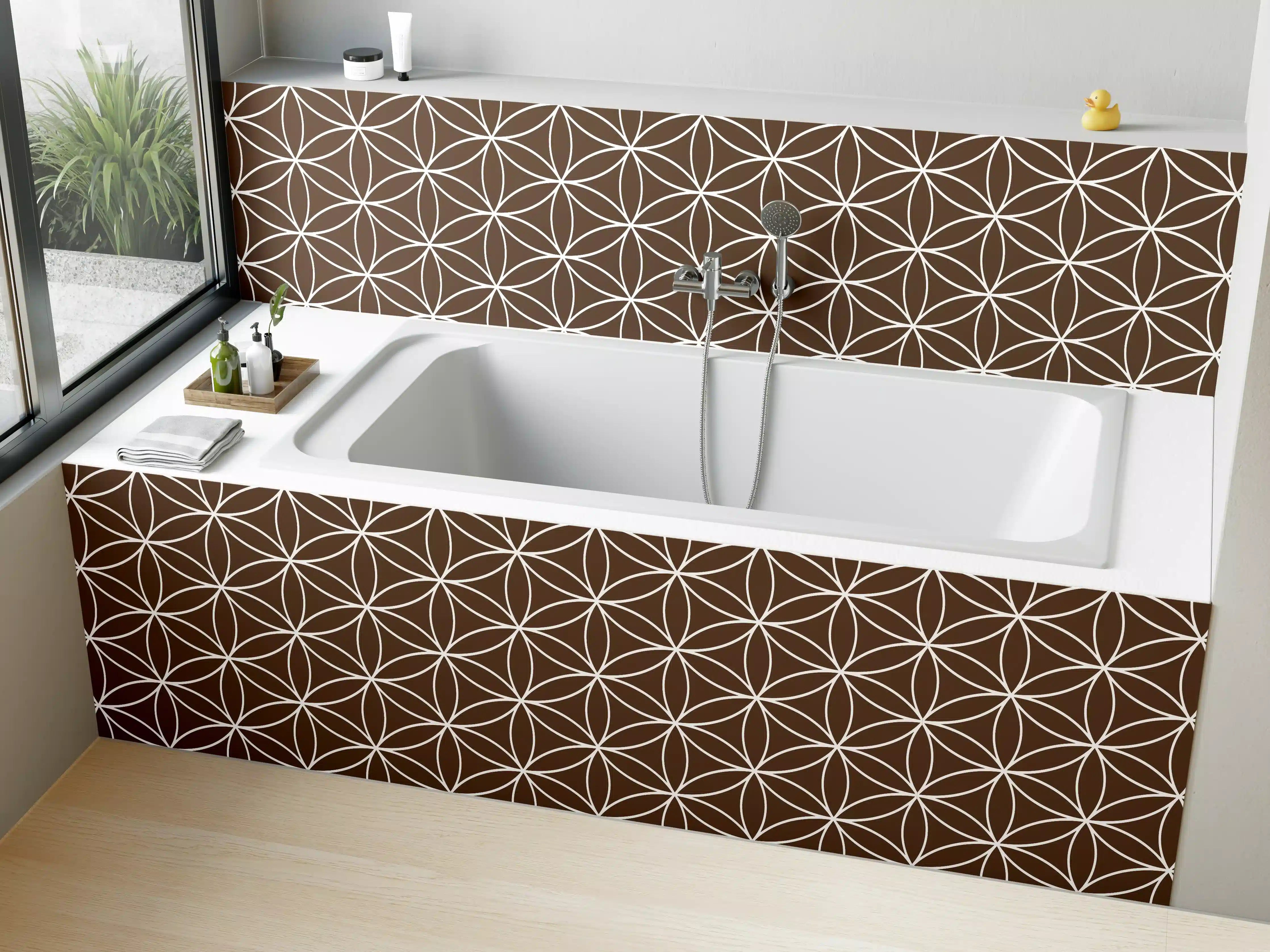 Badewannen-Rückwand - Braune geometrische Muster-Wandfläche