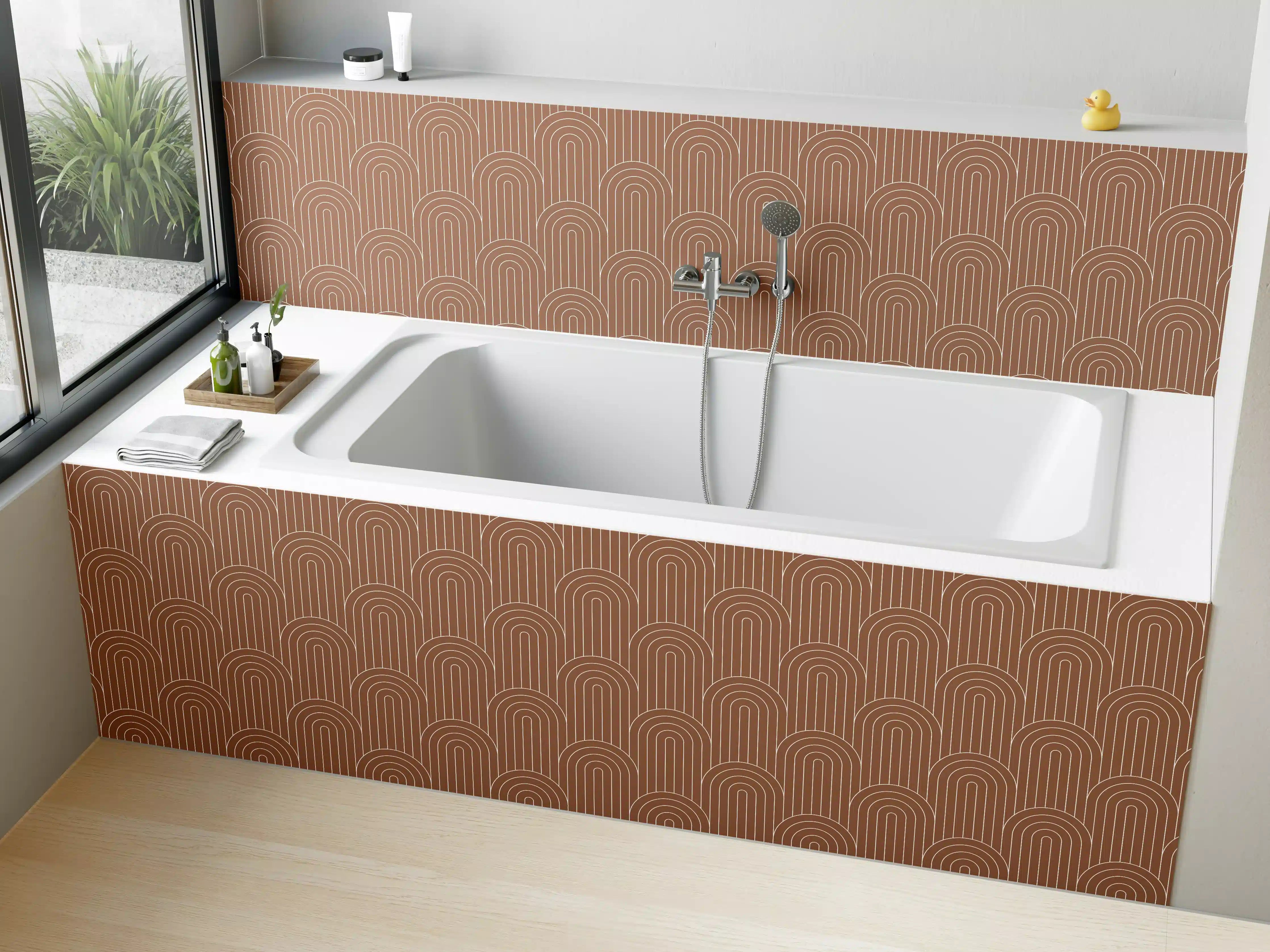 Badewannen-Rückwand - Braune geometrische Musterwanddekoration
