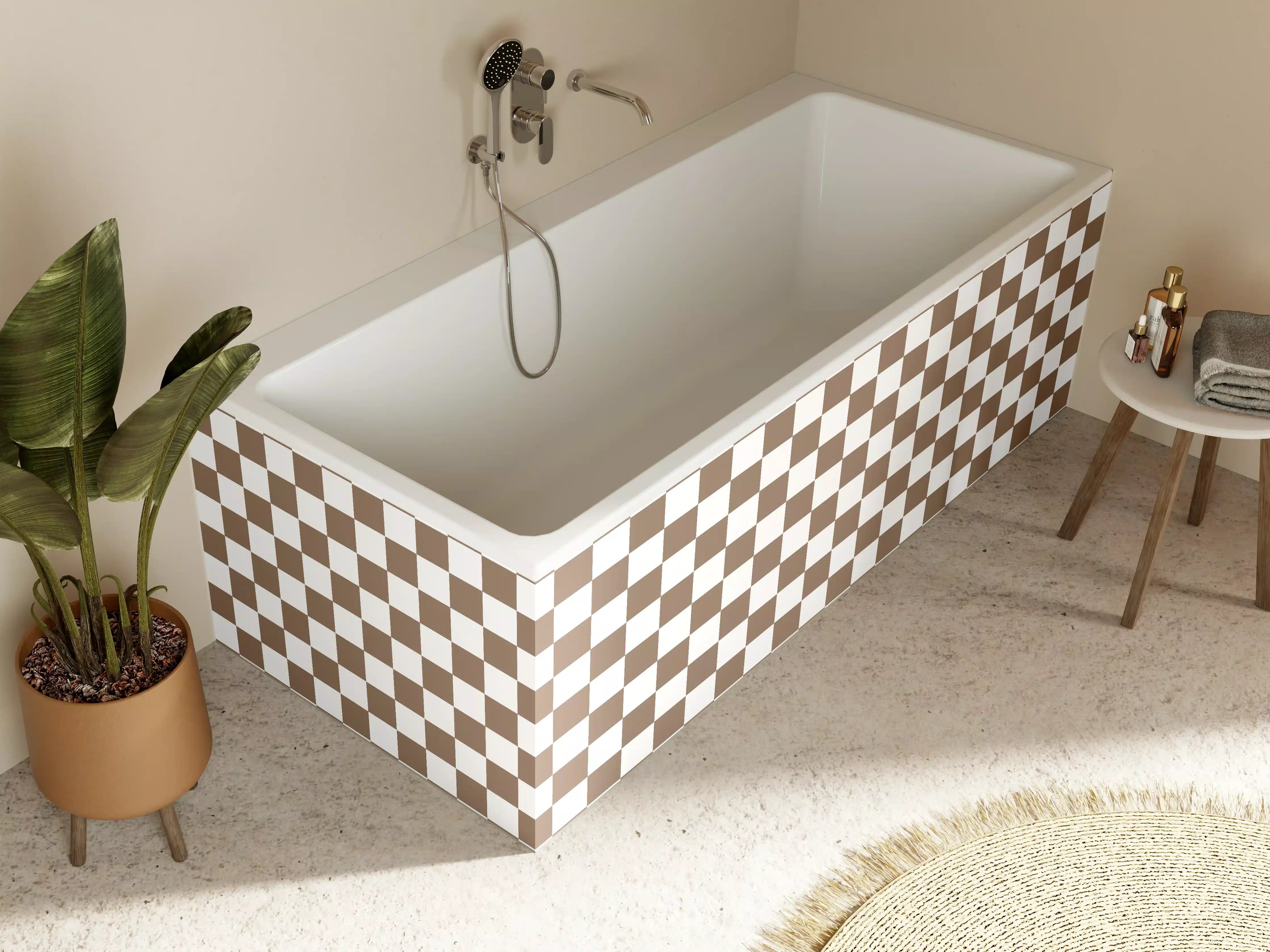 Badewannen-Rückwand - Braune und helle kariert Muster-Fliese
