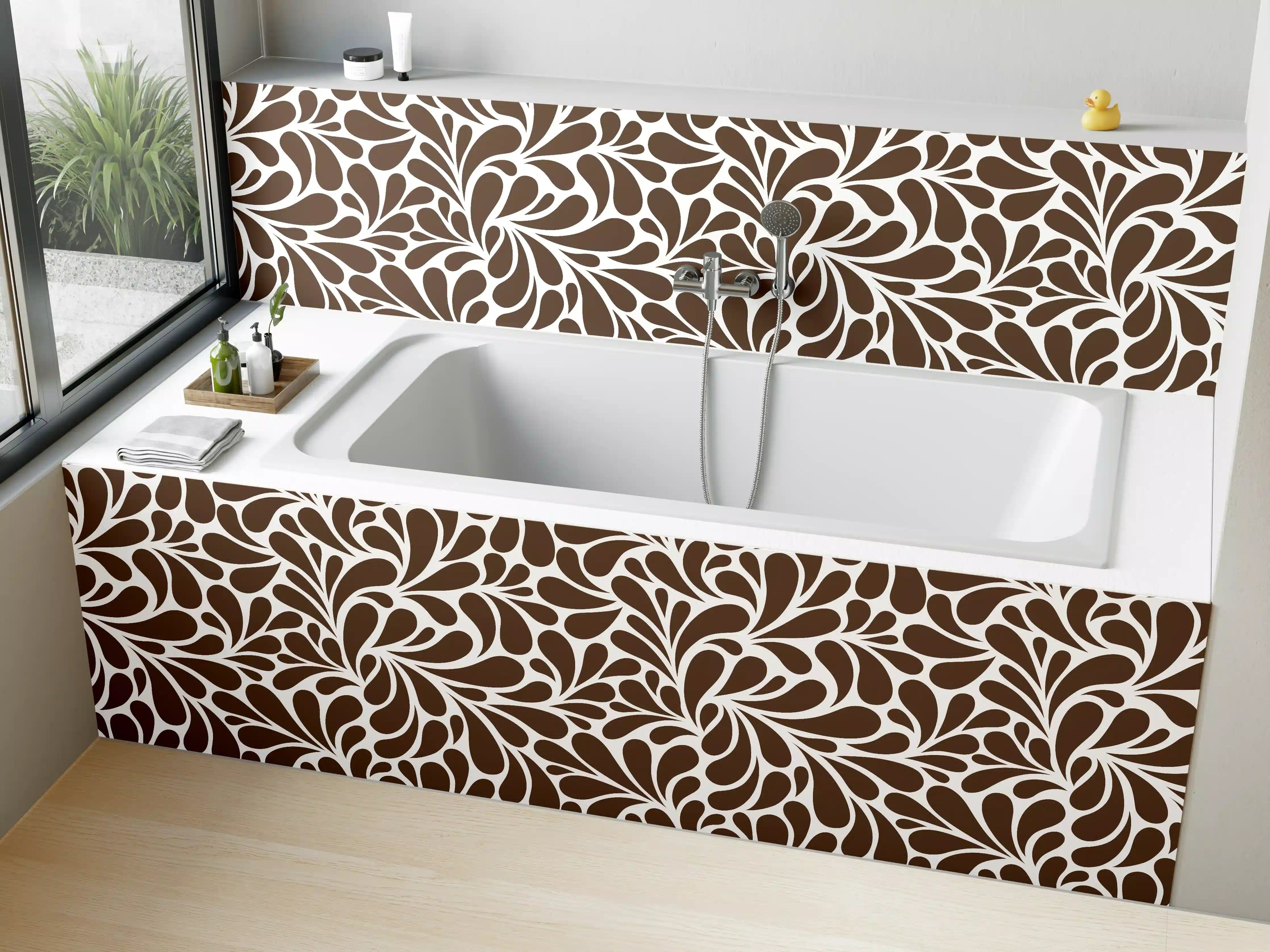 Badewannen-Rückwand - Braune und weiße Blumenmusterwand