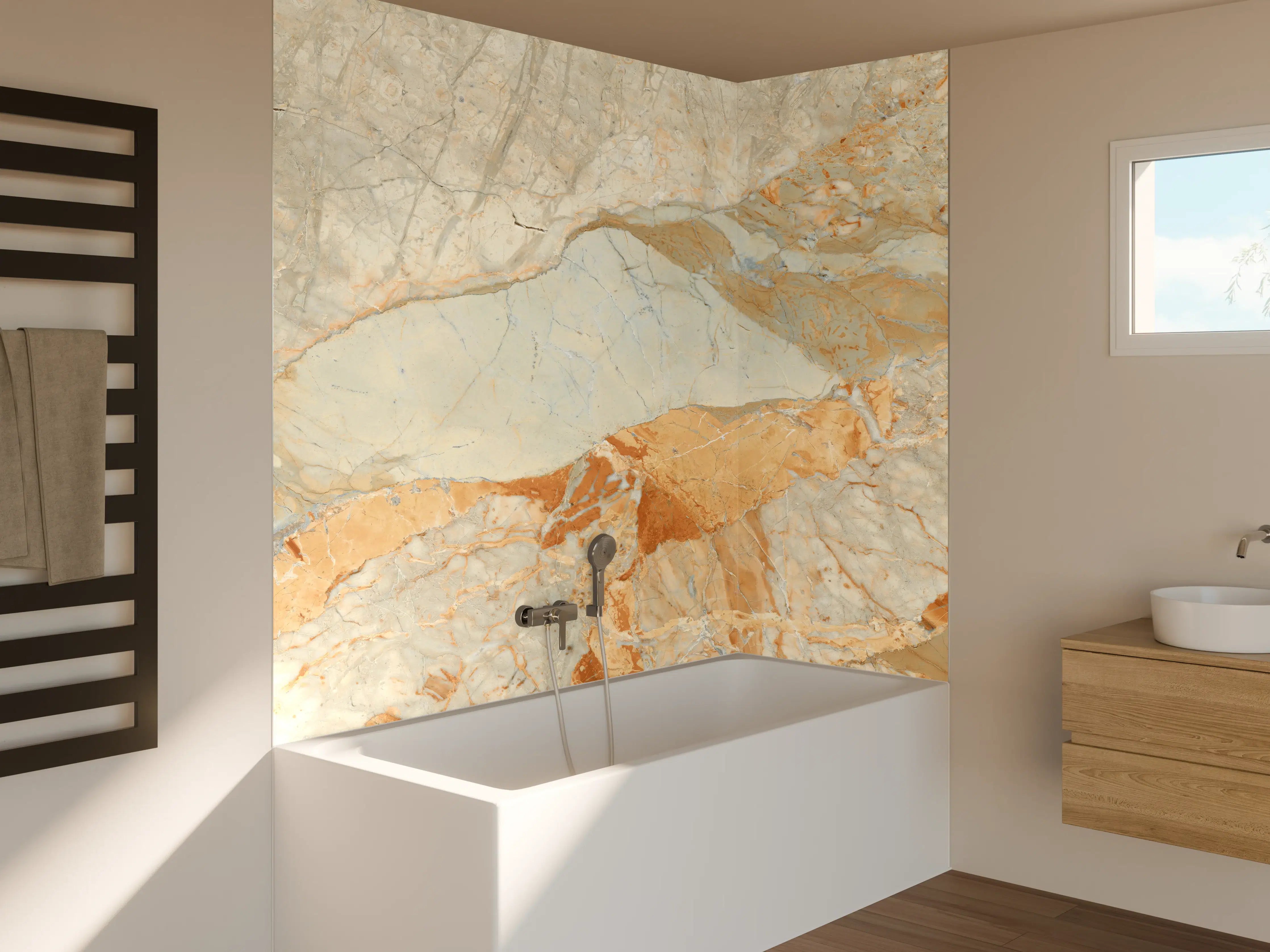 Badewannen-Rückwand - Brauner Marmor mit Adern