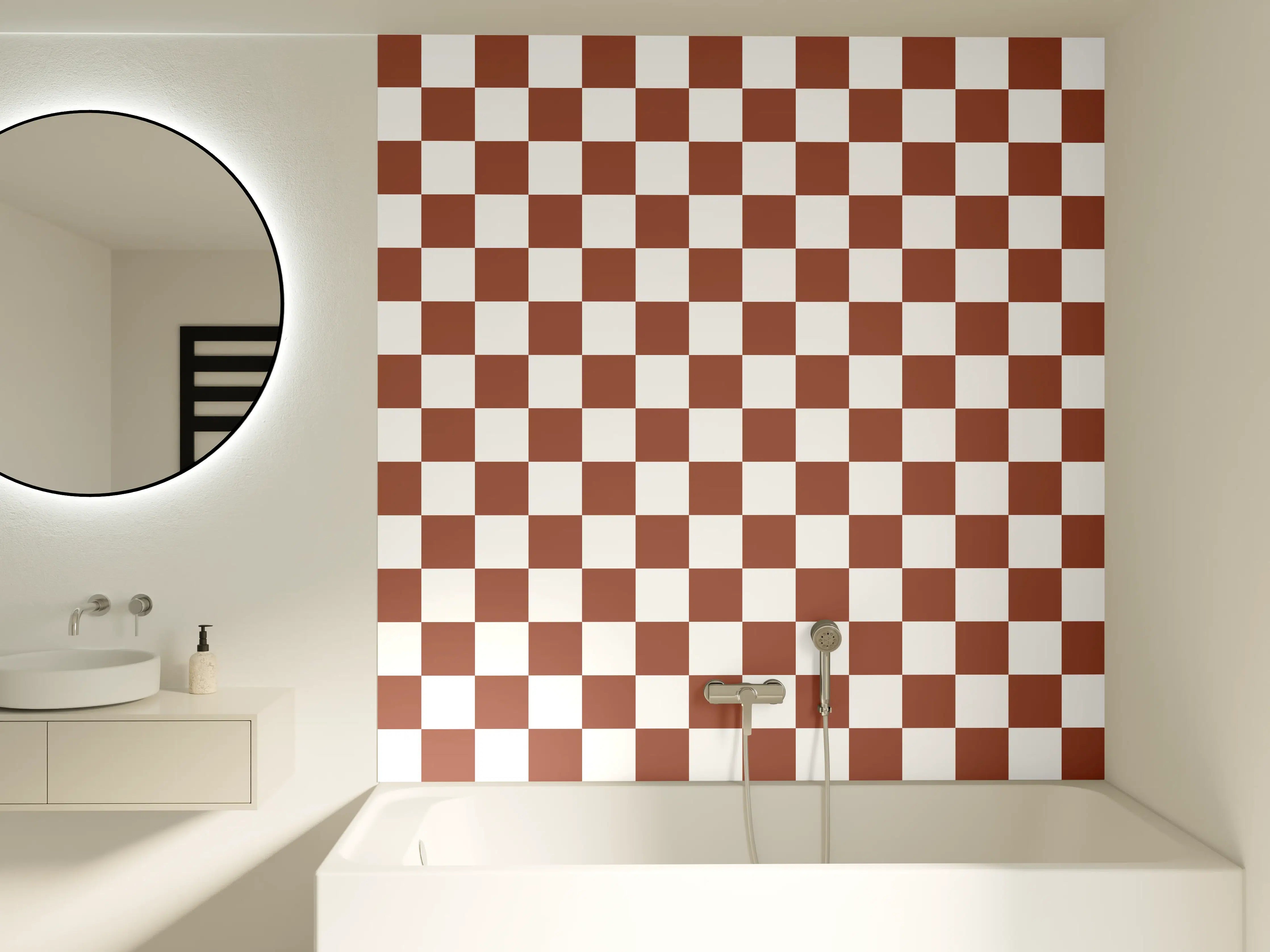 Badewannen-Rückwand - Braunes Kachelmuster im Checkered-Design
