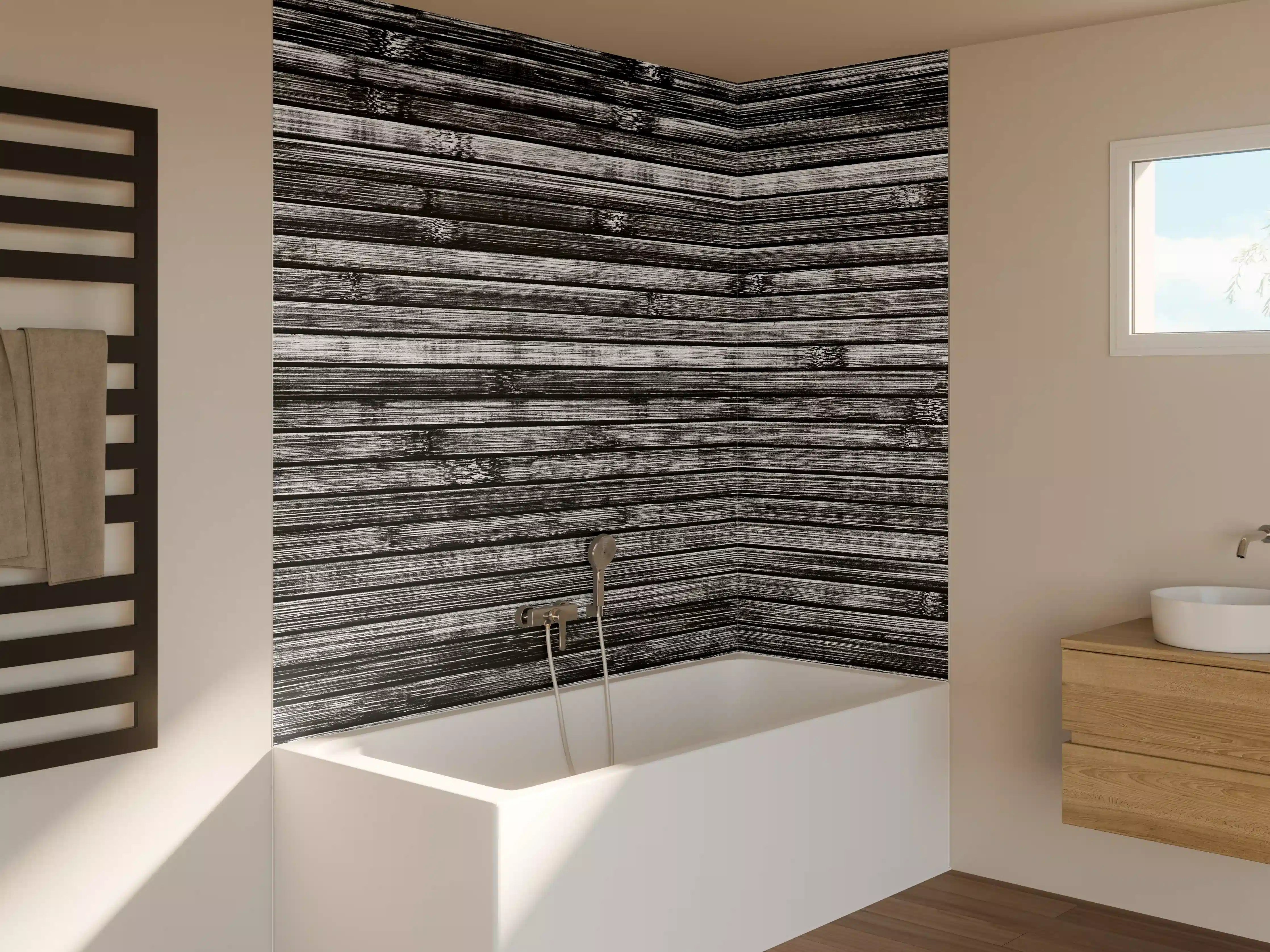Badewannen-Rückwand - Breite schwarze und weiße hölzerne Hintergrund