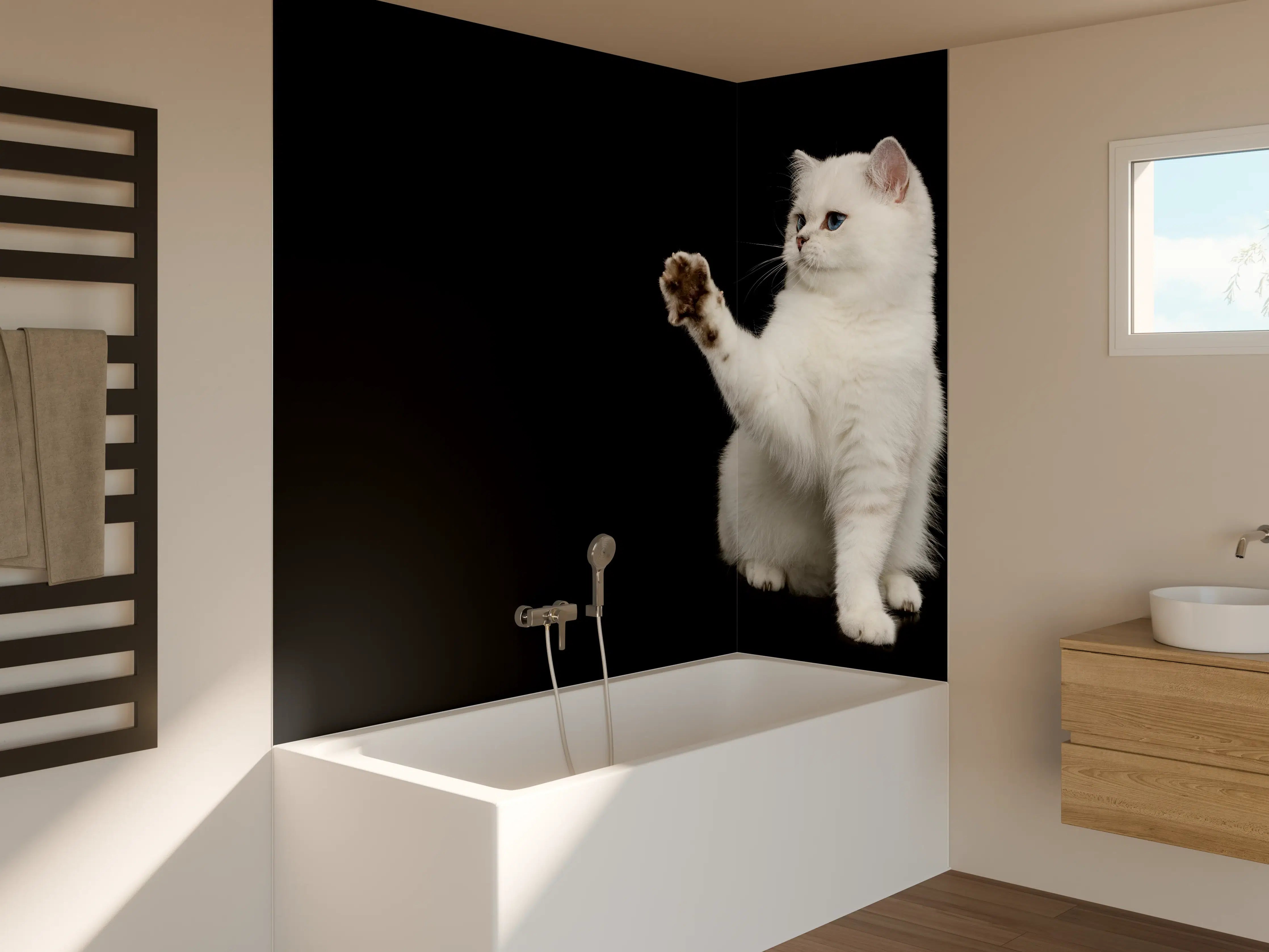 Badewannen-Rückwand - British weiße Katze