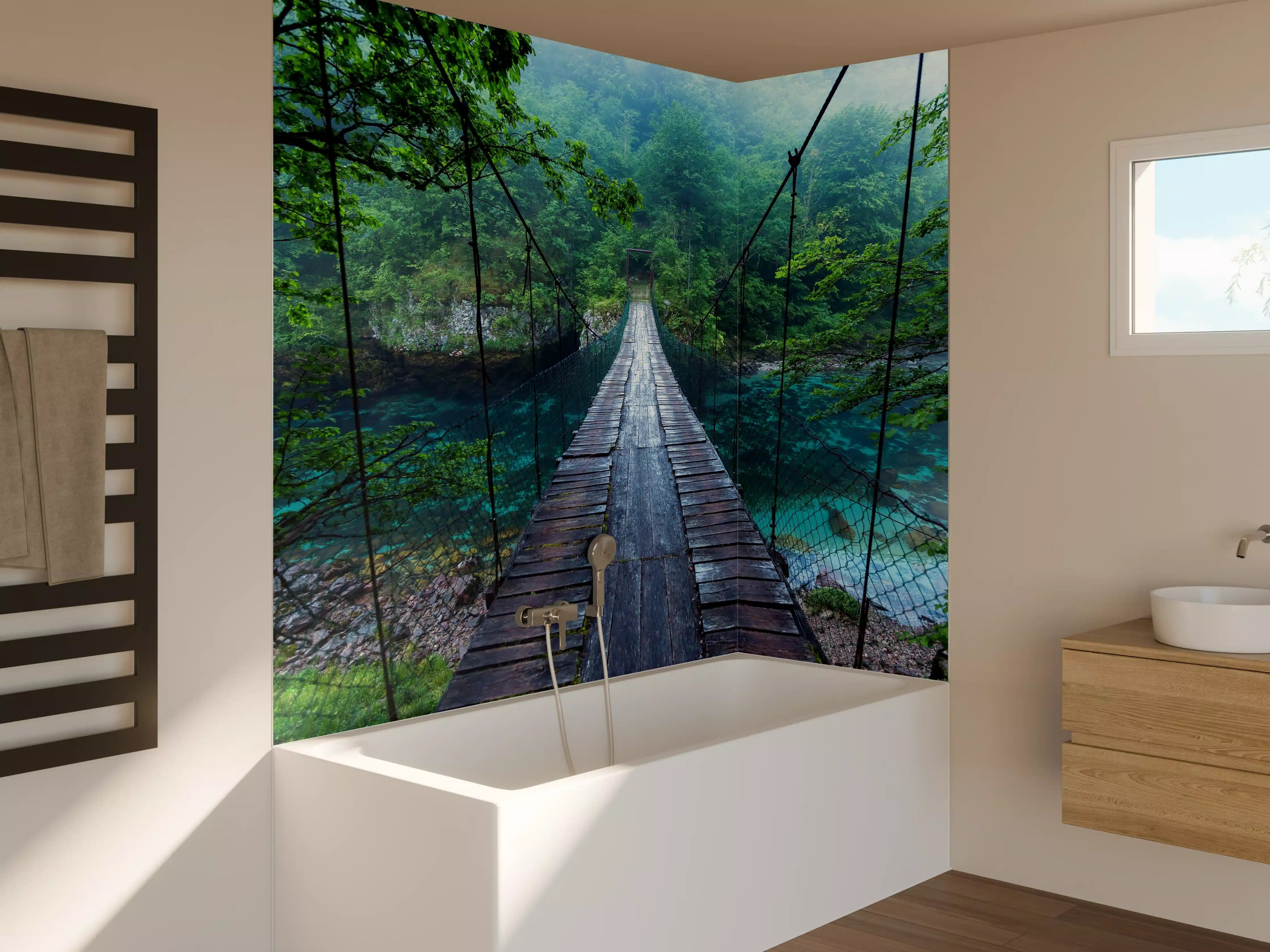 Badewannen-Rückwand - Brücke über Kristallklarem Fluss