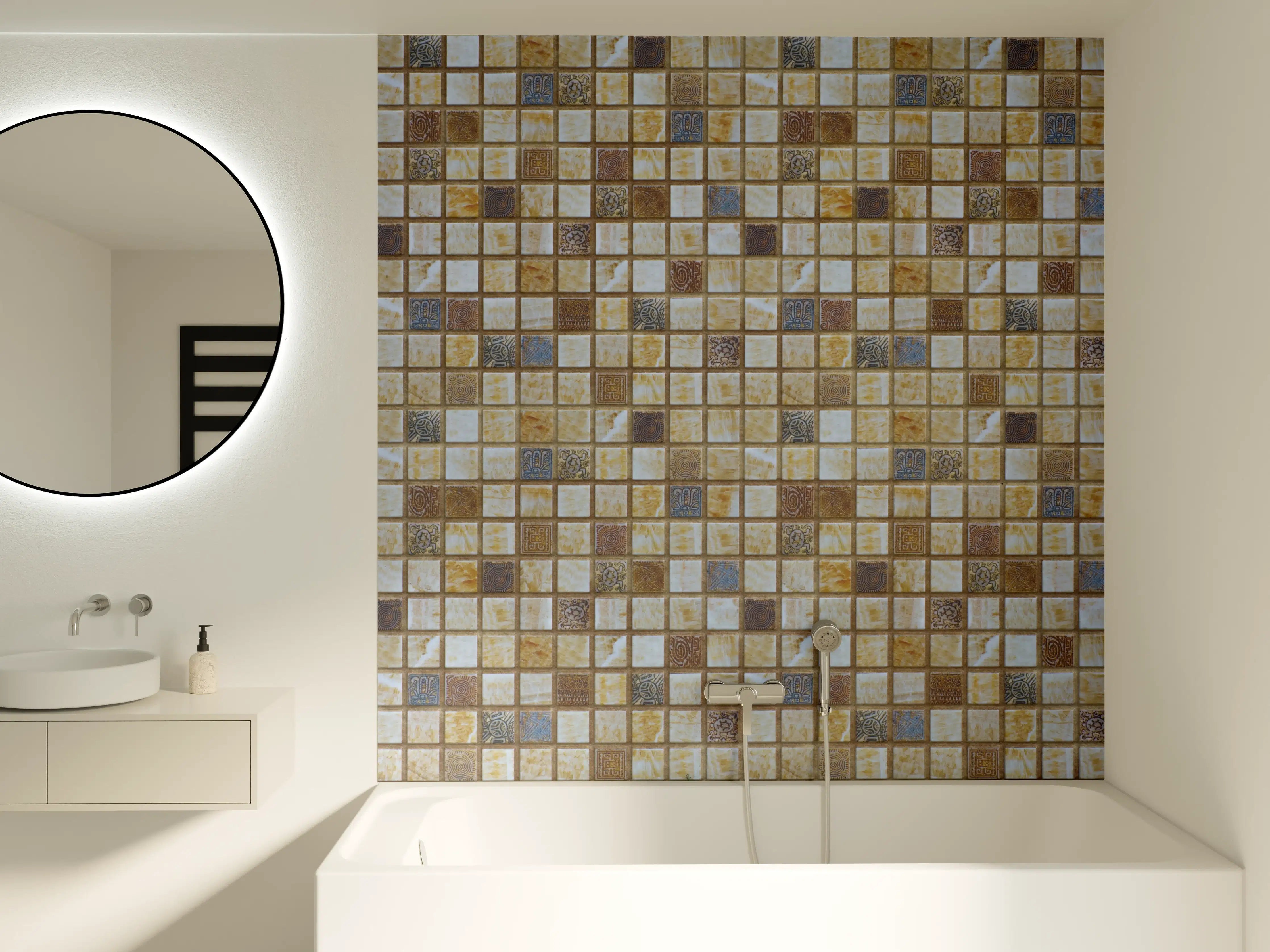 Badewannen-Rückwand - Bunt Mosaik Fliesen Design