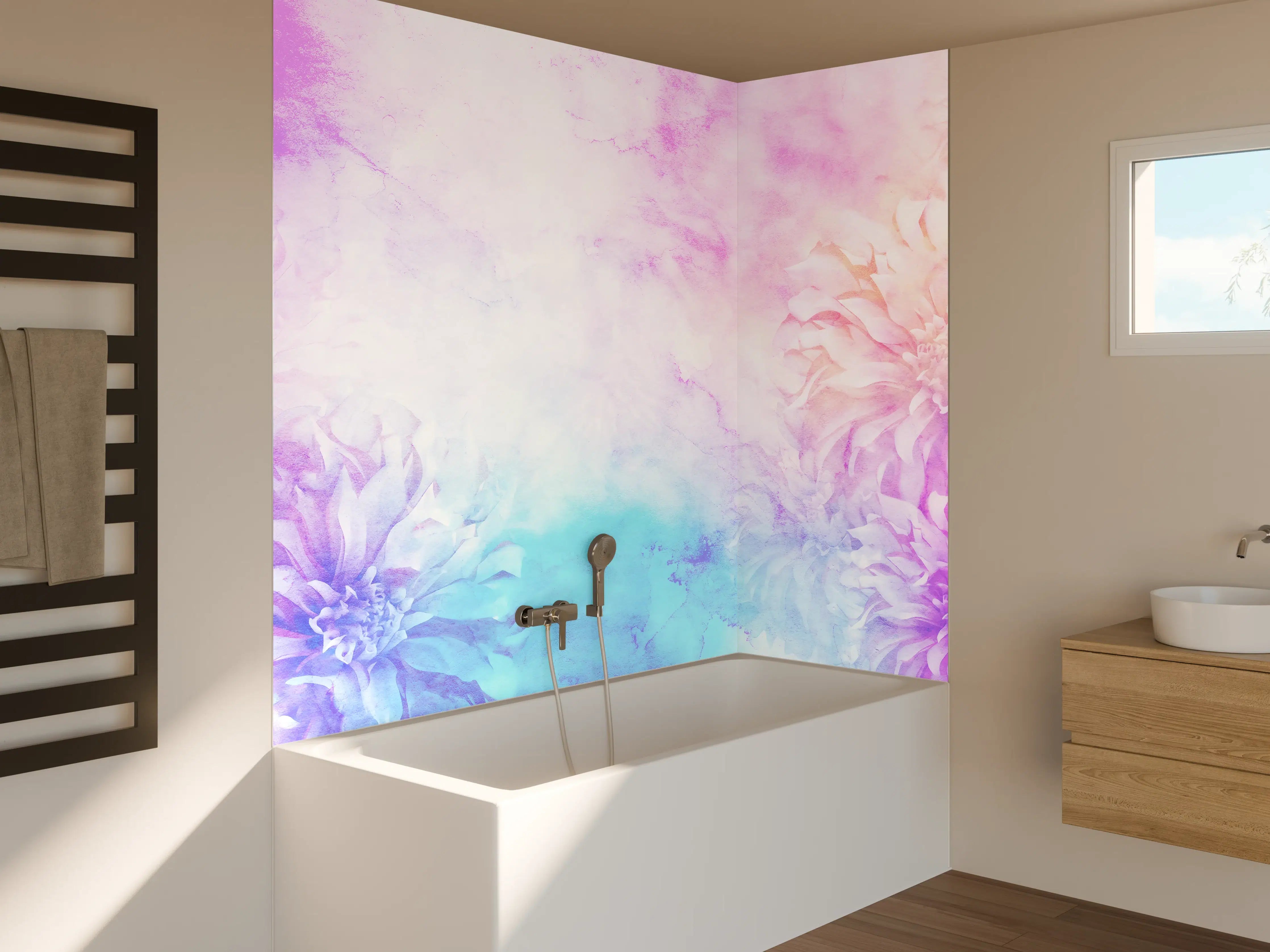 Badewannen-Rückwand - Bunte Blumen - Portrait