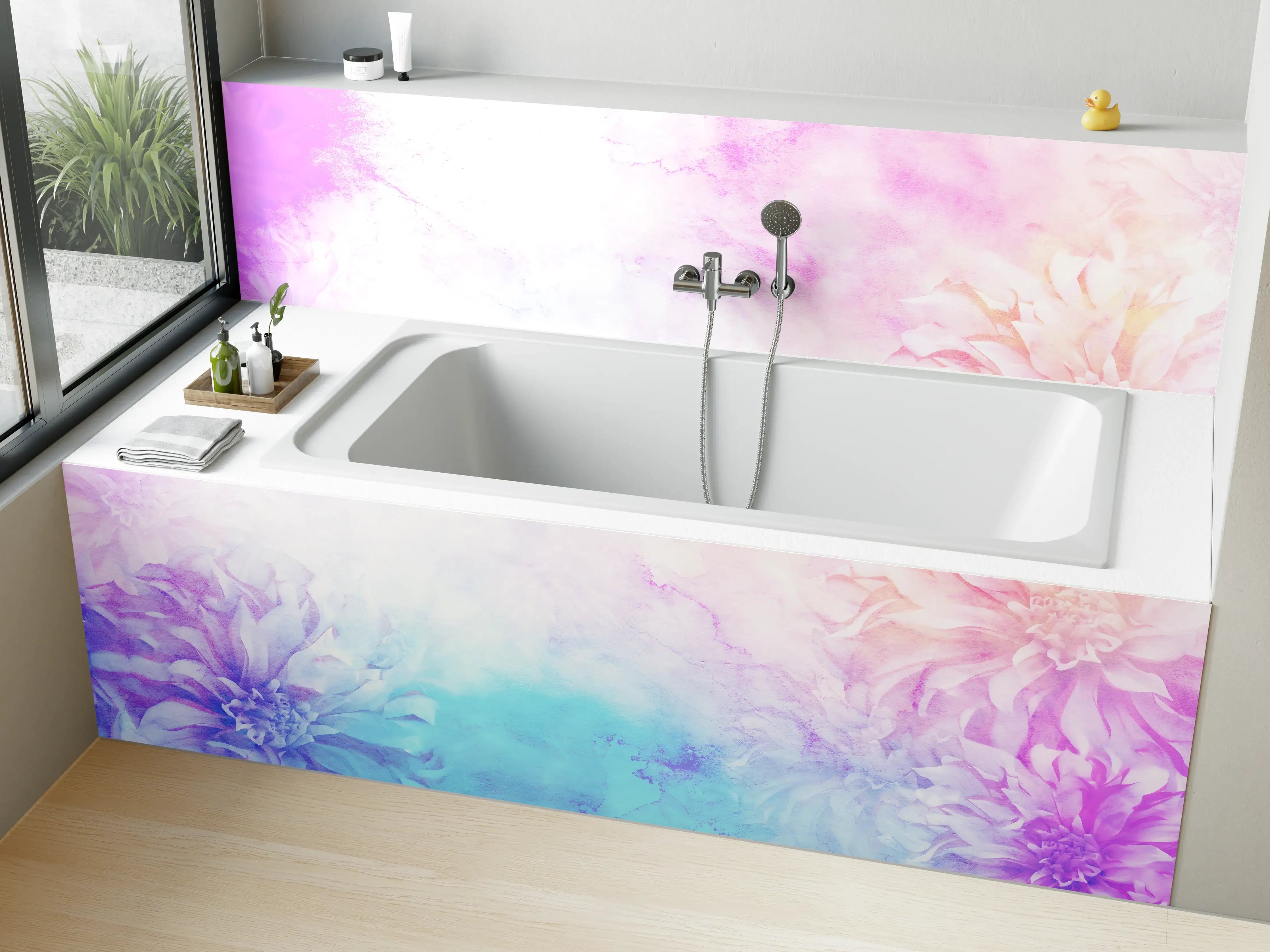 Badewannen-Rückwand - Bunte Blumen - Portrait