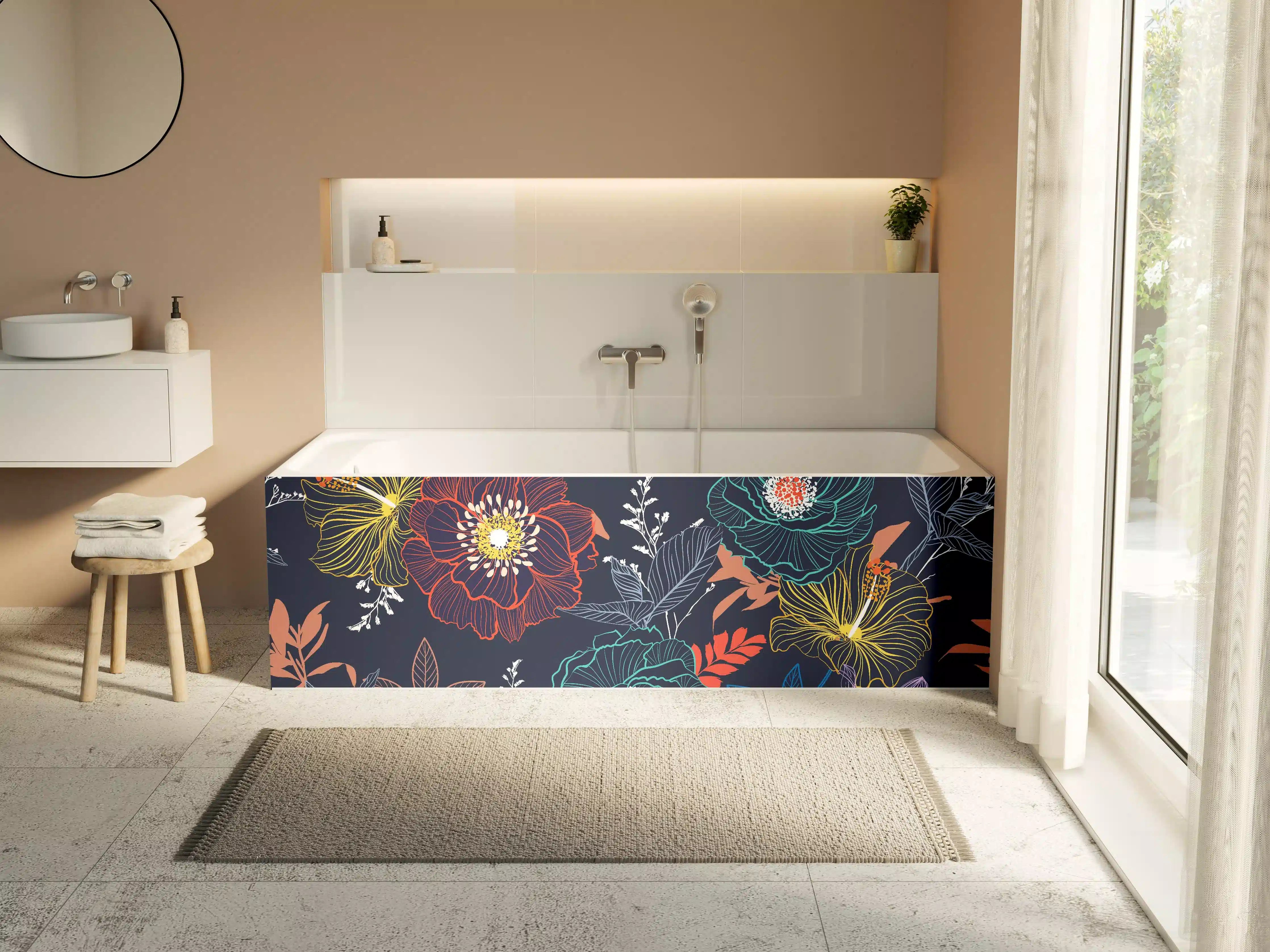 Badewannen-Rückwand - Bunte Blumen Nachtgarten Muster