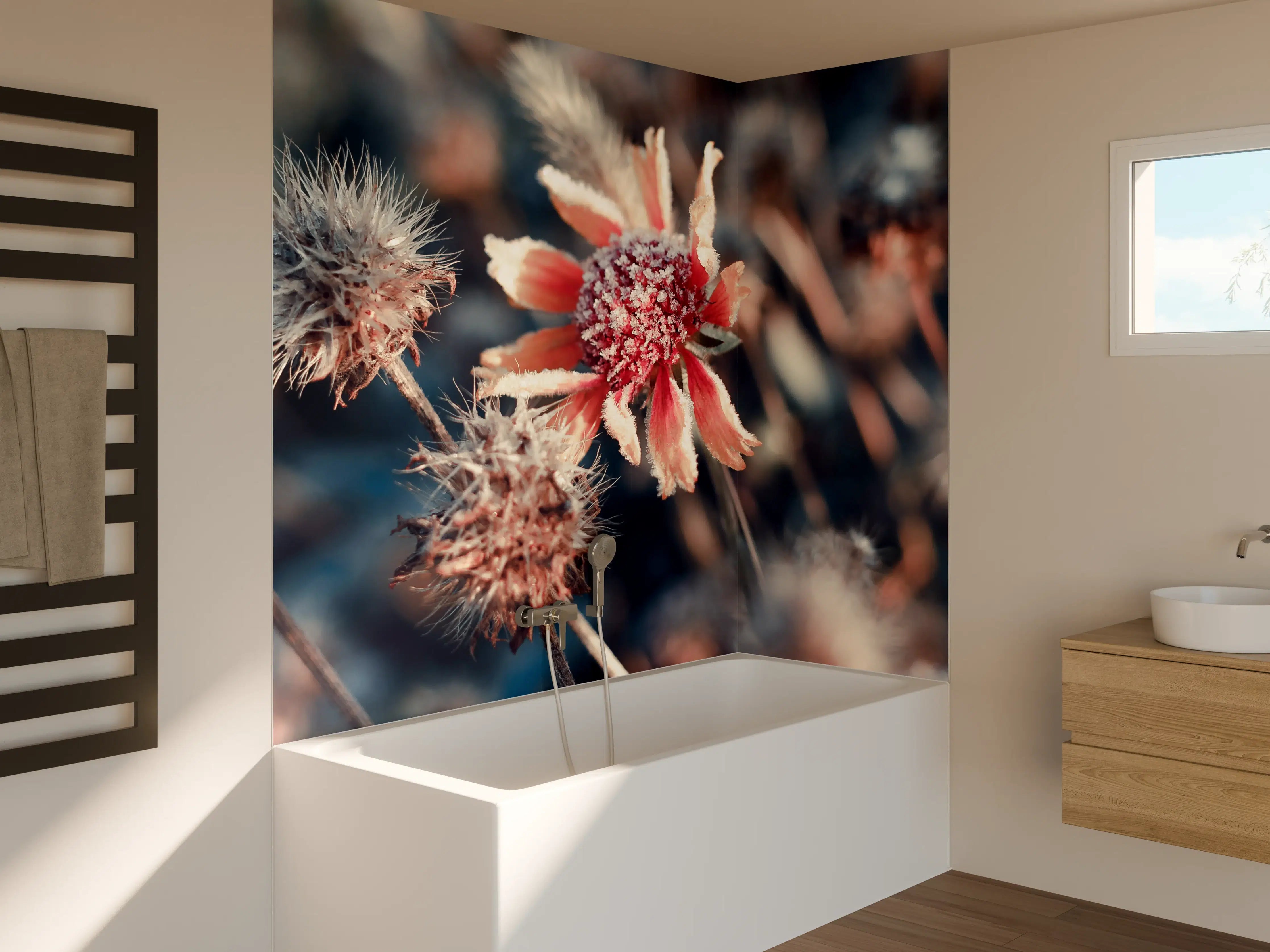 Badewannen-Rückwand - Bunte Blumen und Pflanzen im Fokus