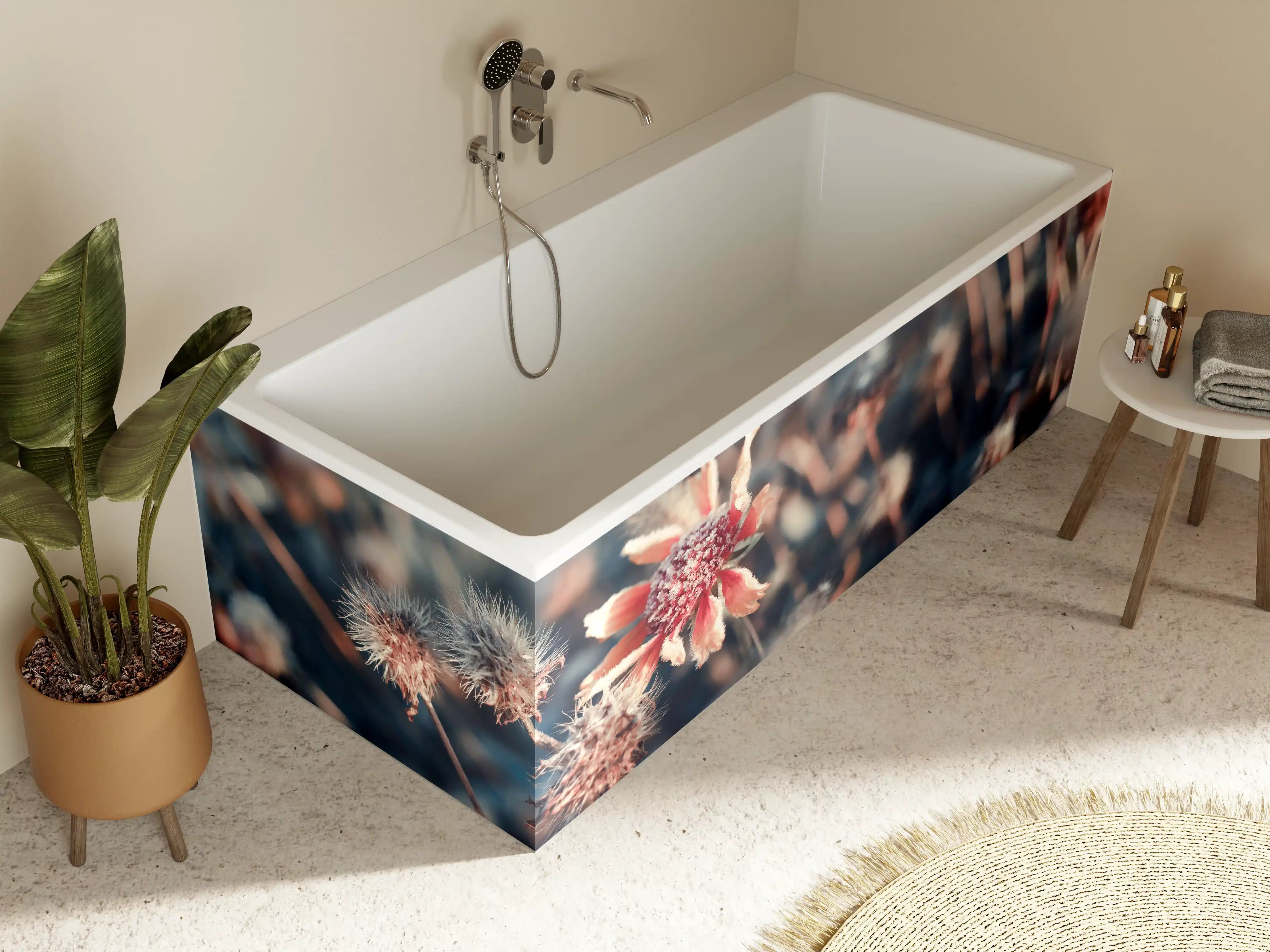 Badewannen-Rückwand - Bunte Blumen und Pflanzen im Fokus