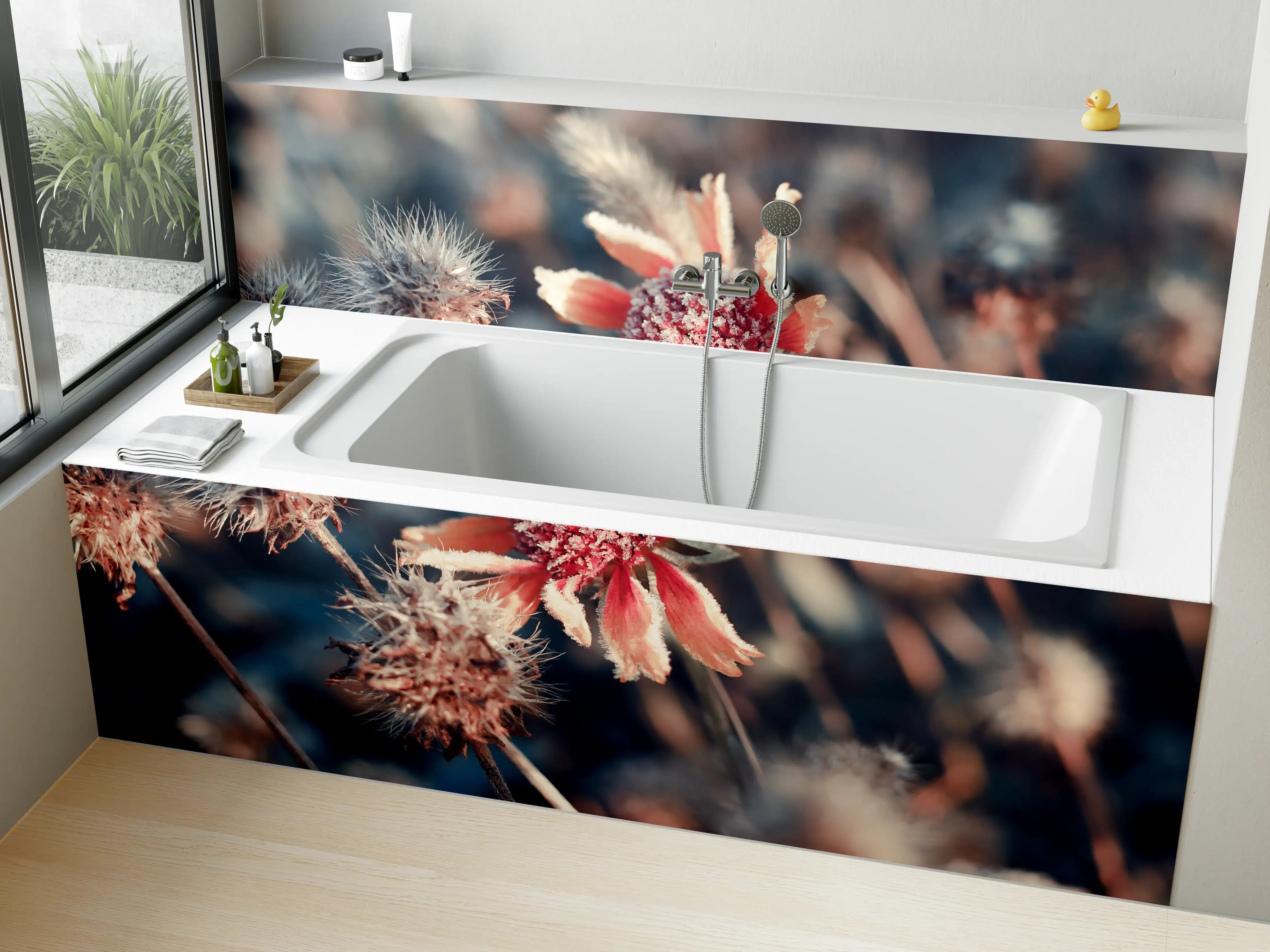 Badewannen-Rückwand - Bunte Blumen und Pflanzen im Fokus