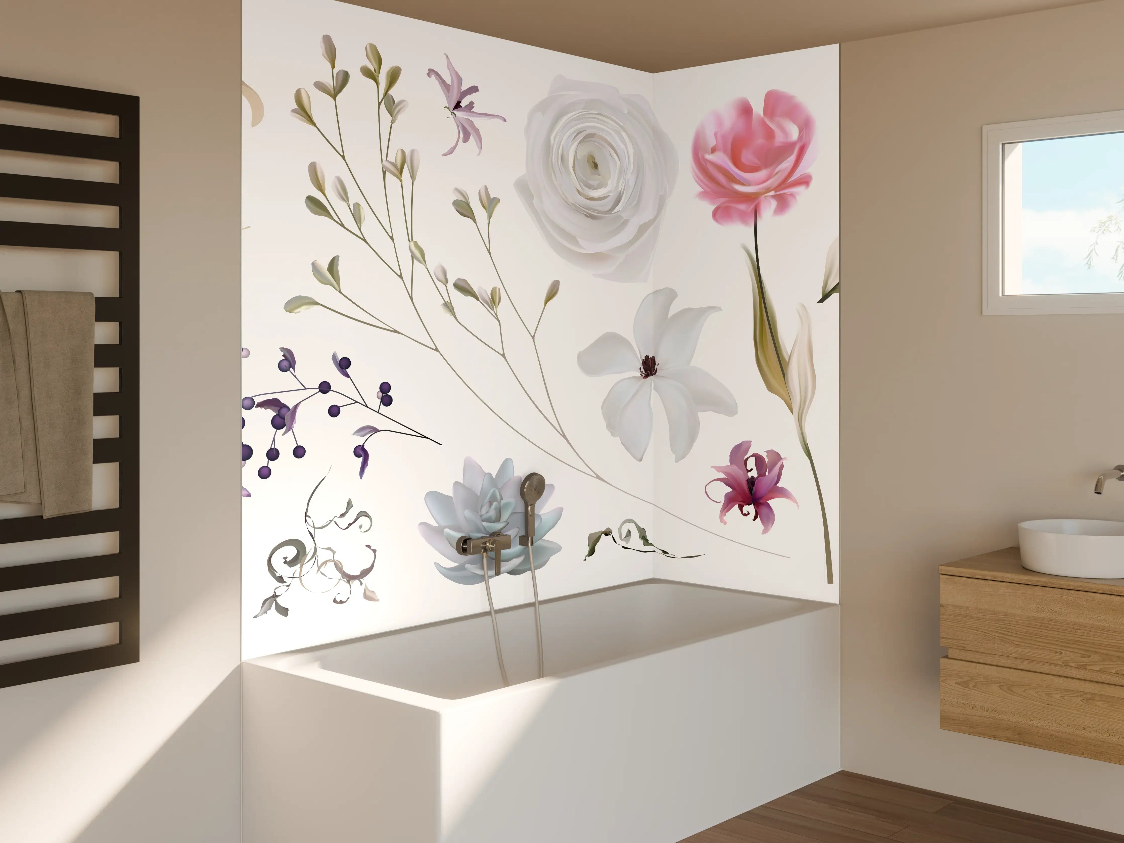 Badewannen-Rückwand - Bunte Blumenillustrationen Set