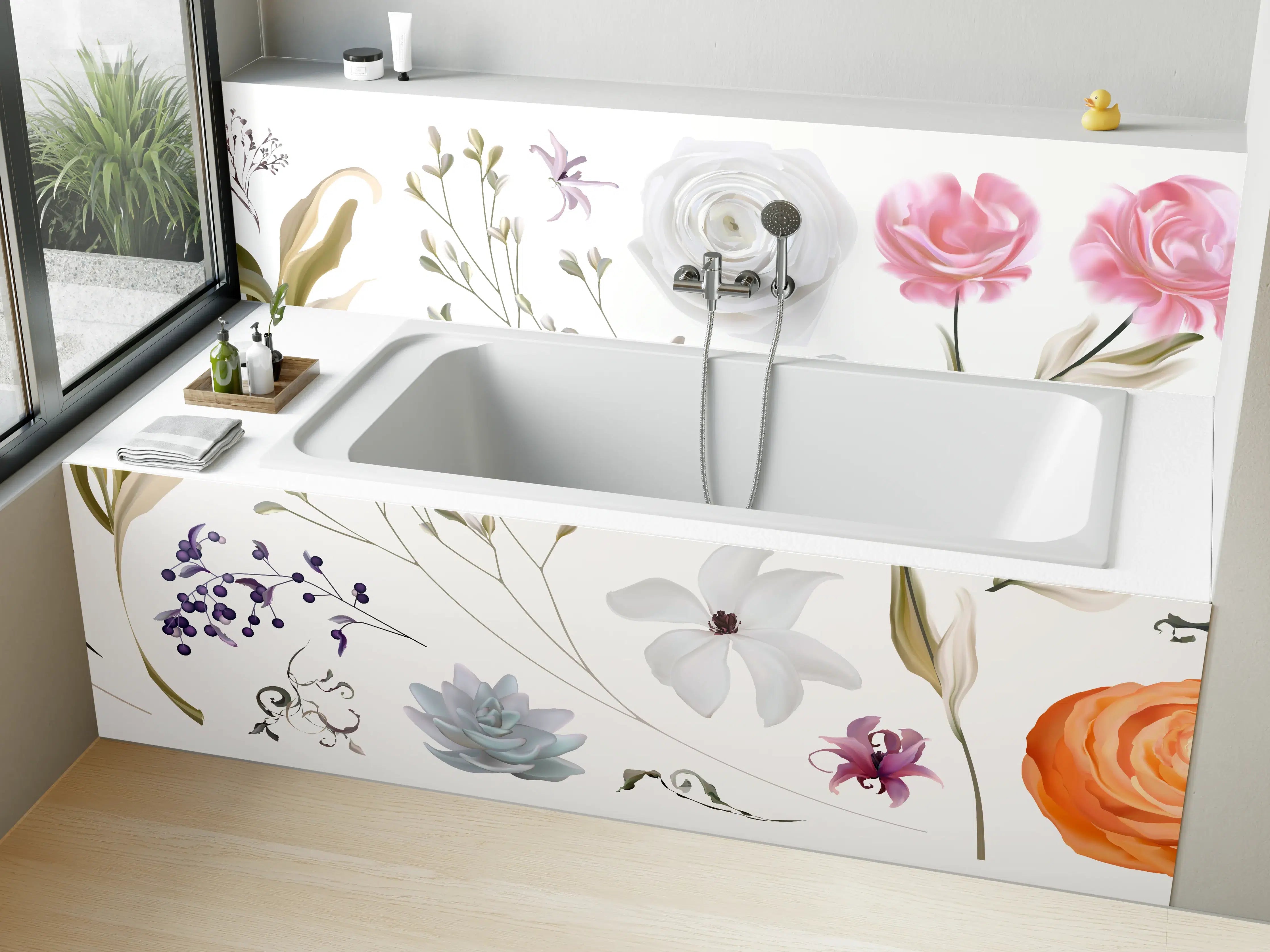 Badewannen-Rückwand - Bunte Blumenillustrationen Set