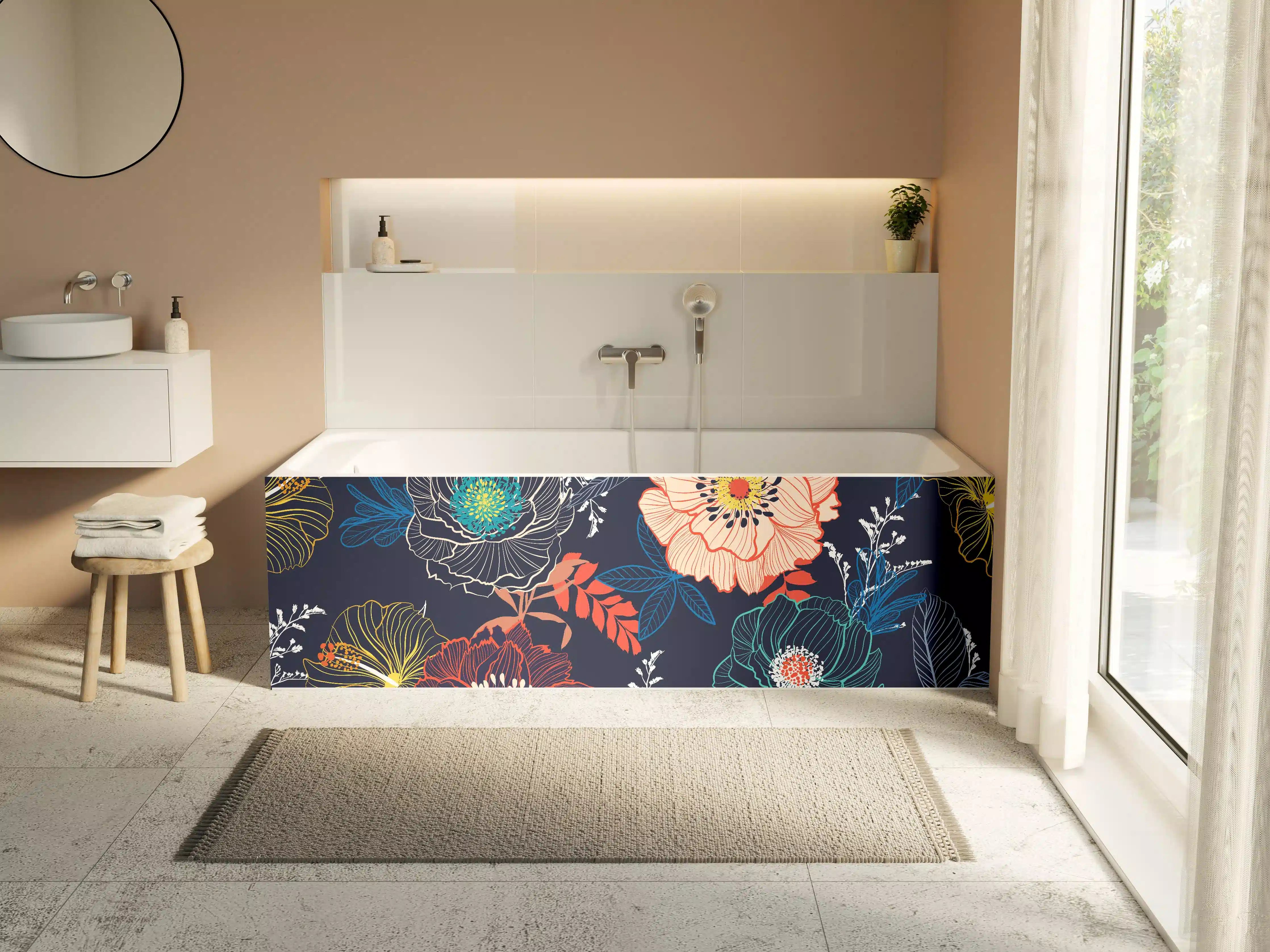 Badewannen-Rückwand - Bunte Blumenkunst