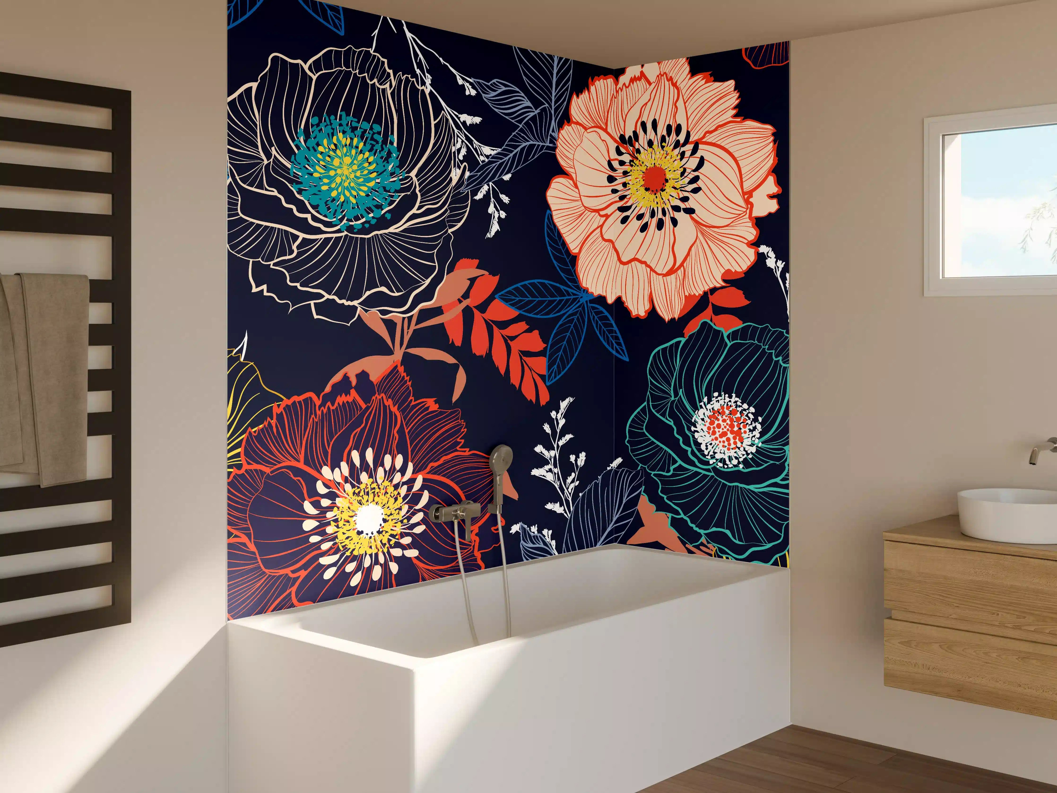 Badewannen-Rückwand - Bunte Blumenkunst