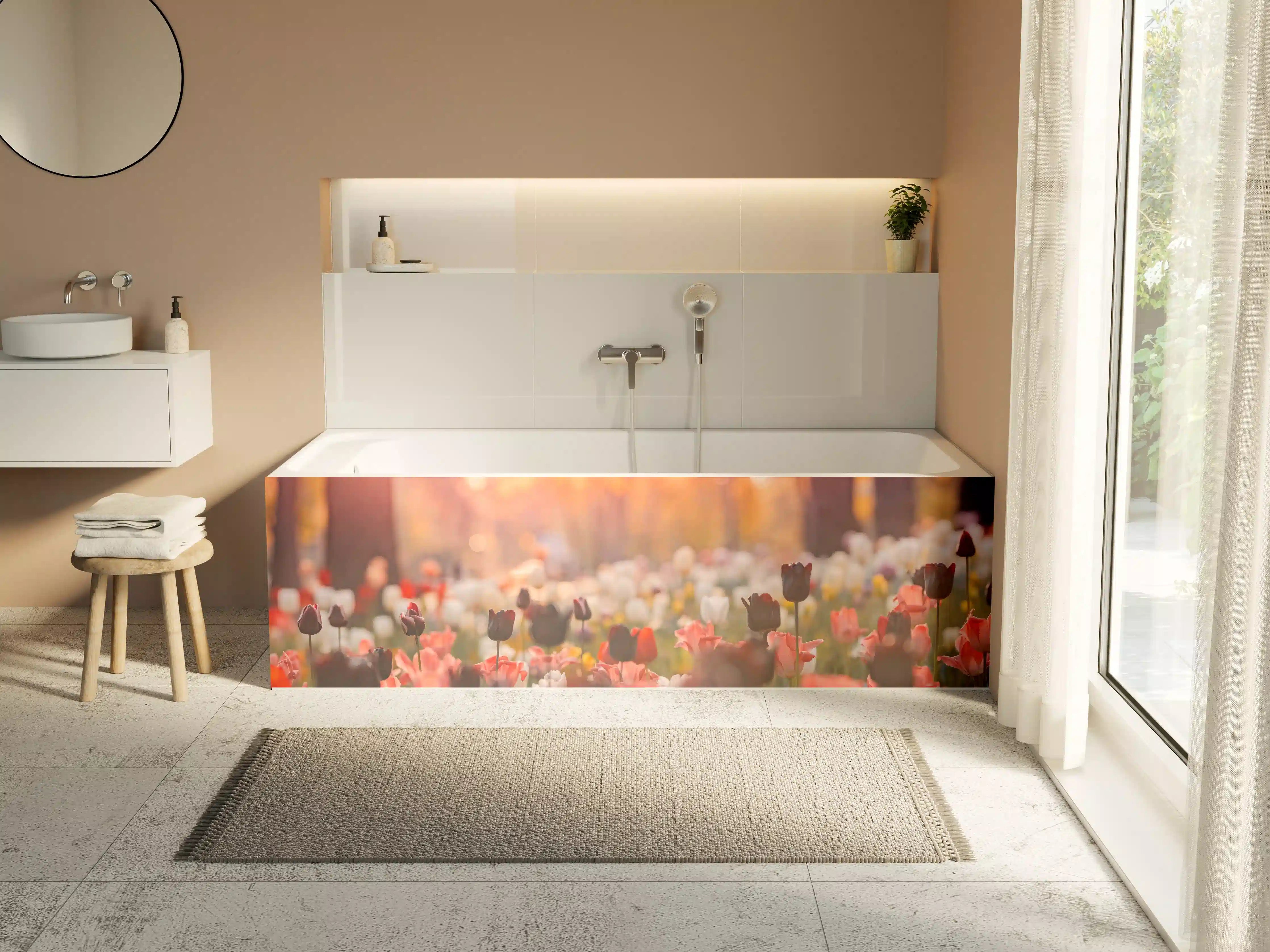 Badewannen-Rückwand - Bunte Blumenwiese mit Tulpen